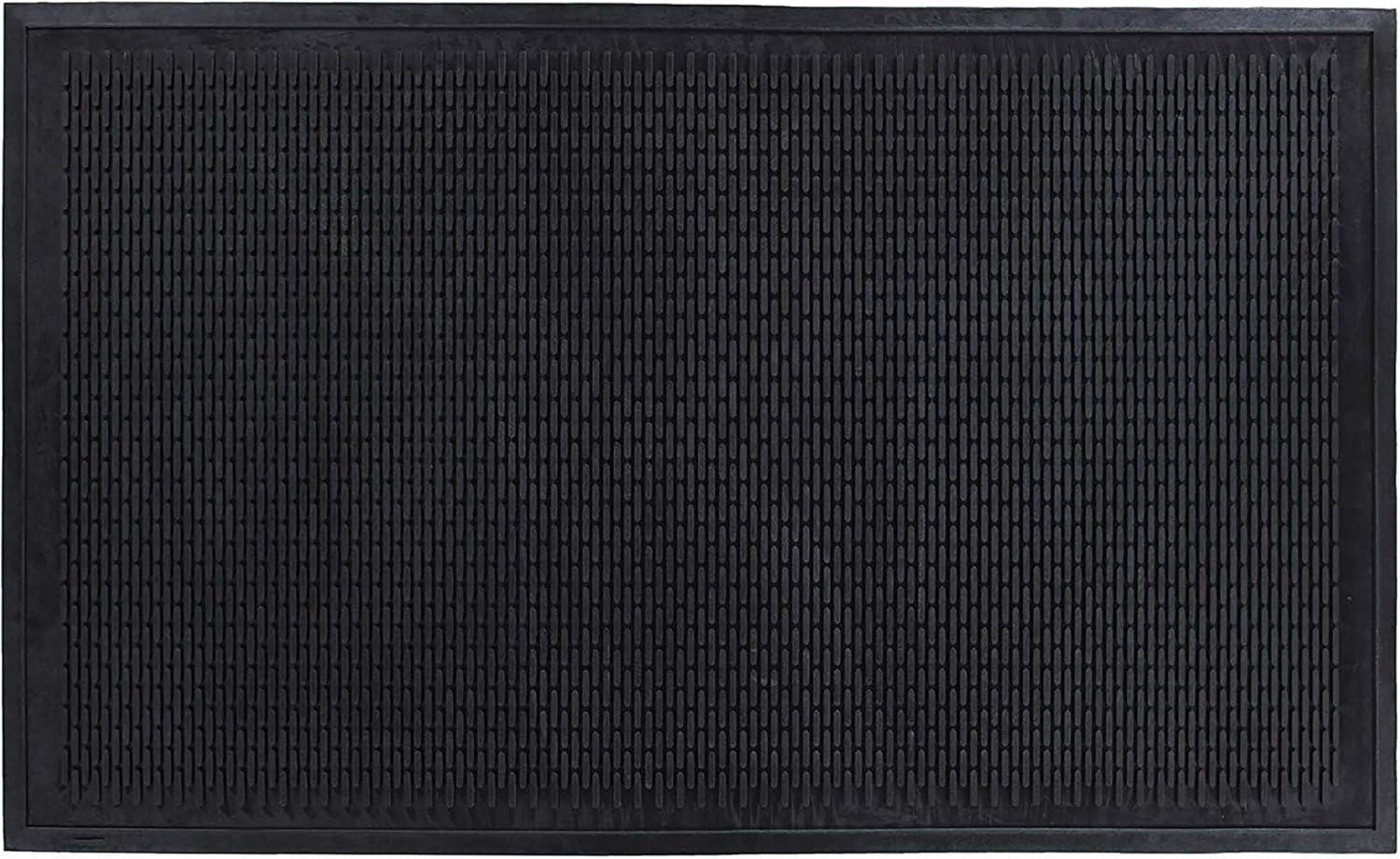 Modern Ribbed Black Rubber 24" x 36" Indoor/Outdoor Doormat