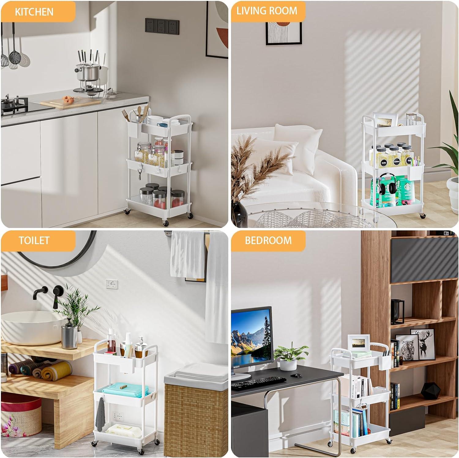 WZTO 3-Tier Rolling Utility Cart 3-Tier Multifunctional Storage Organizer Supply Holder Quiet Multifunctional Organizer for Salon Hospitals Bathroom Kitchen exceptional