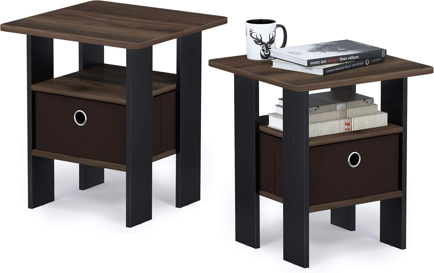 Furinno Andrey End Table Nightstand with Bin Drawer Set of 2, Multiple Colors