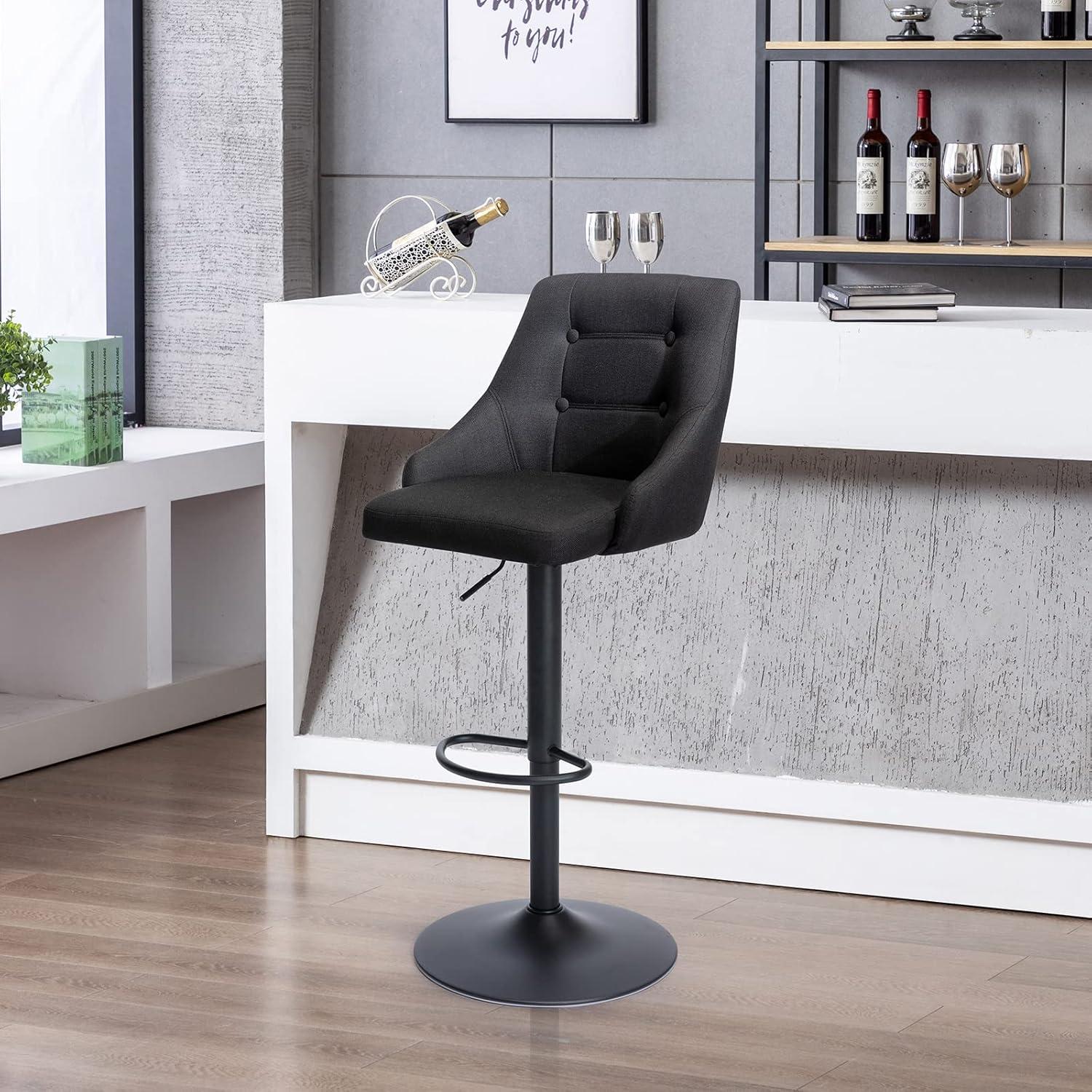 Brage Living Swivel Bar Stool with Back, Adjustable Fabric Tufted Barstool, Upholstered Counter Height Airlift Bar Chair for Kitchen Dining Cafe (Black)