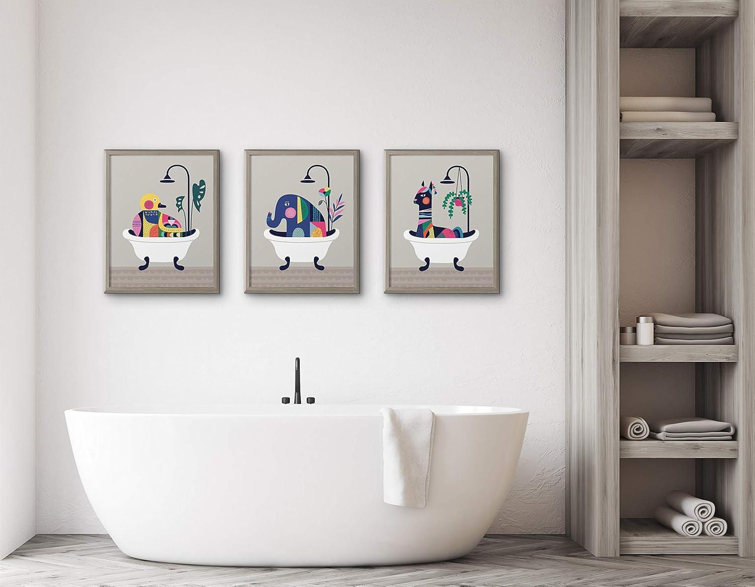 16" x 20" Blake Mid Century Llama in The Tub Framed Printed Glass by Rachel Lee of My Dream Wall Gray - Kate & Laurel All Things Decor