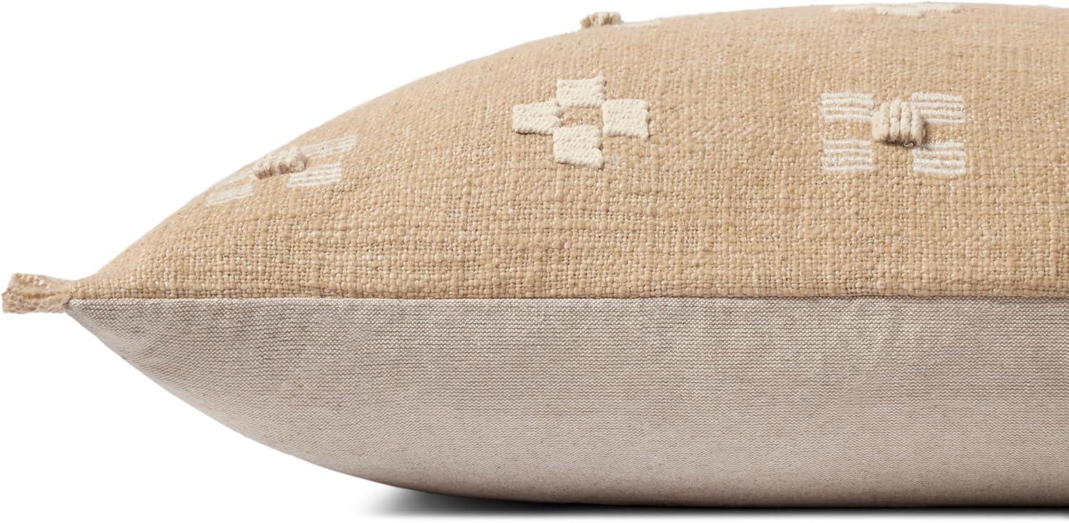 Natural Embroidered Cotton Lumbar Pillow Cover 13" x 21"