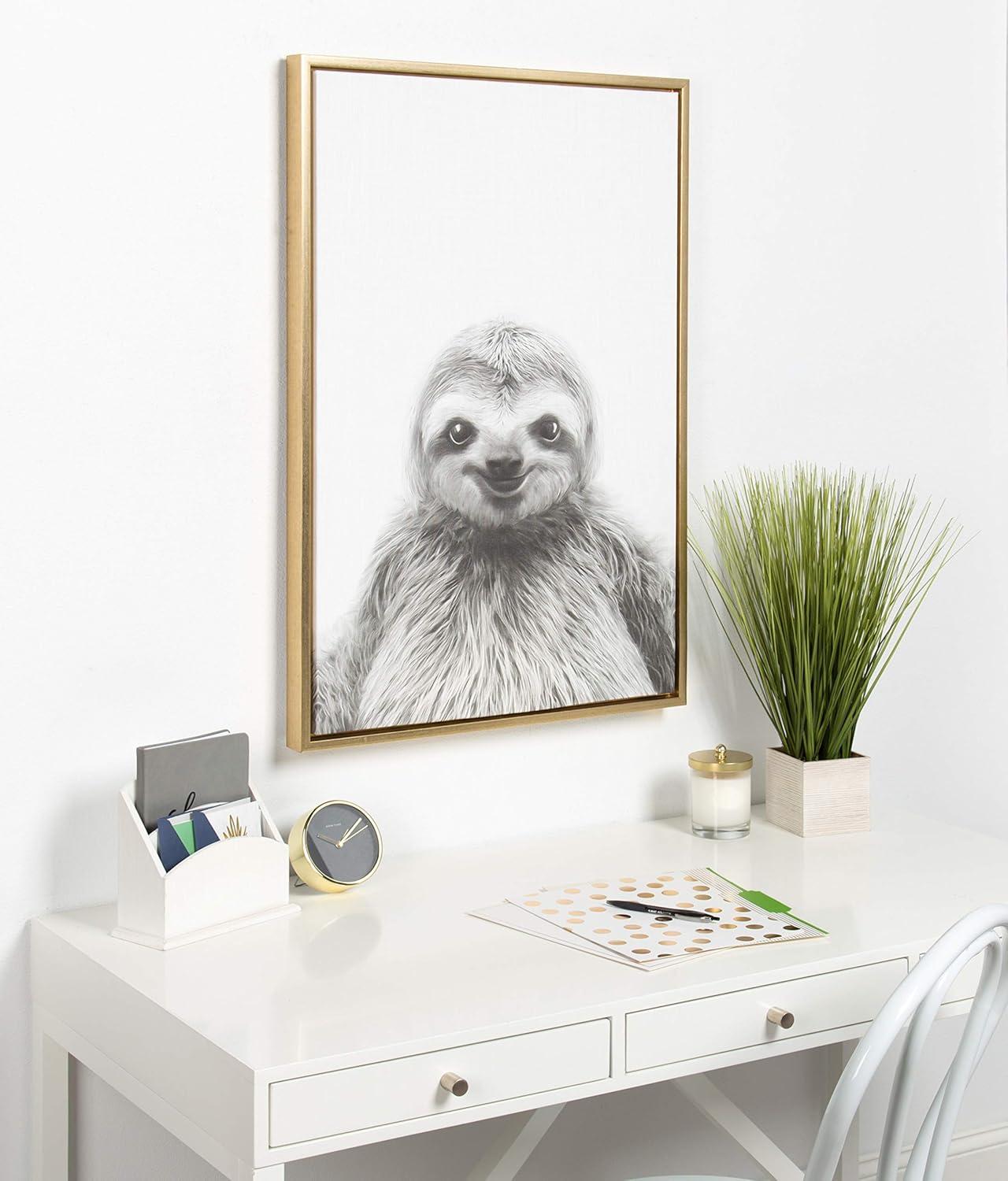 33" x 23" Sylvie Sloth Animal Print And Portrait By Simon Te Tai Framed Wall Canvas - Kate & Laurel