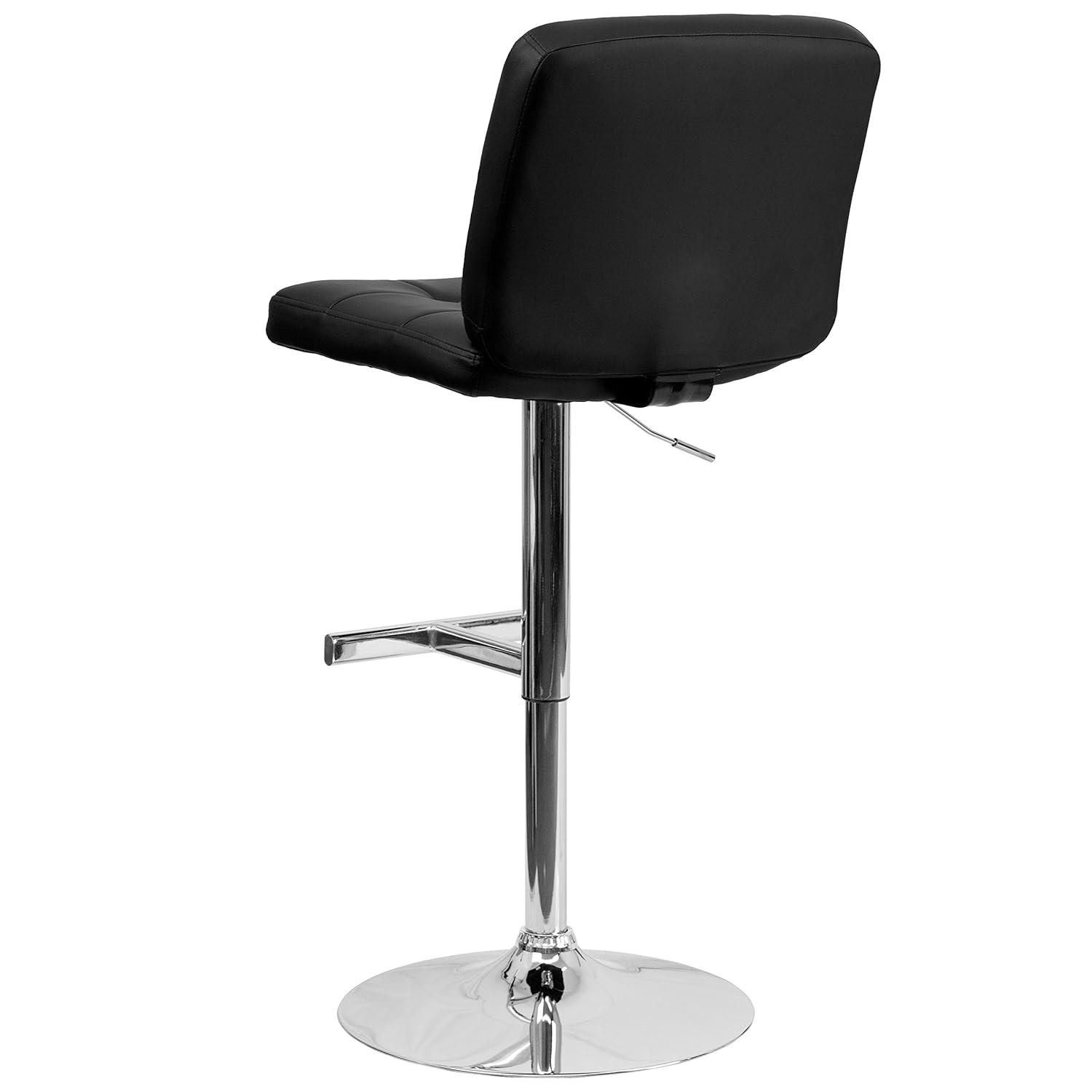 Black Vinyl Adjustable Height Barstool with Chrome Base