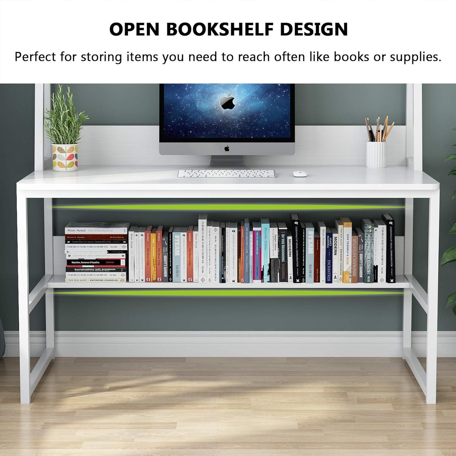 White Particleboard Computer Desk with Hutch and Bookshelf