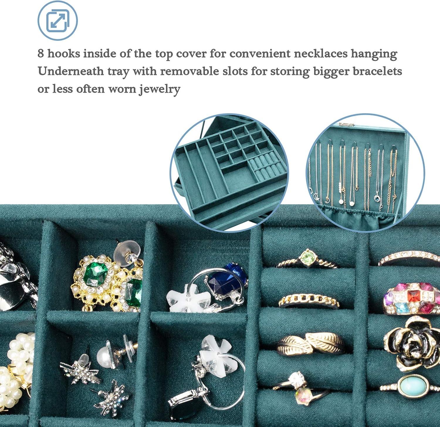 ProCase Jewelry Box Organizer for Women Girls, Two Layer Jewelry Display Storage Holder Case for Necklace Earrings Bracelets Rings Watches -Green