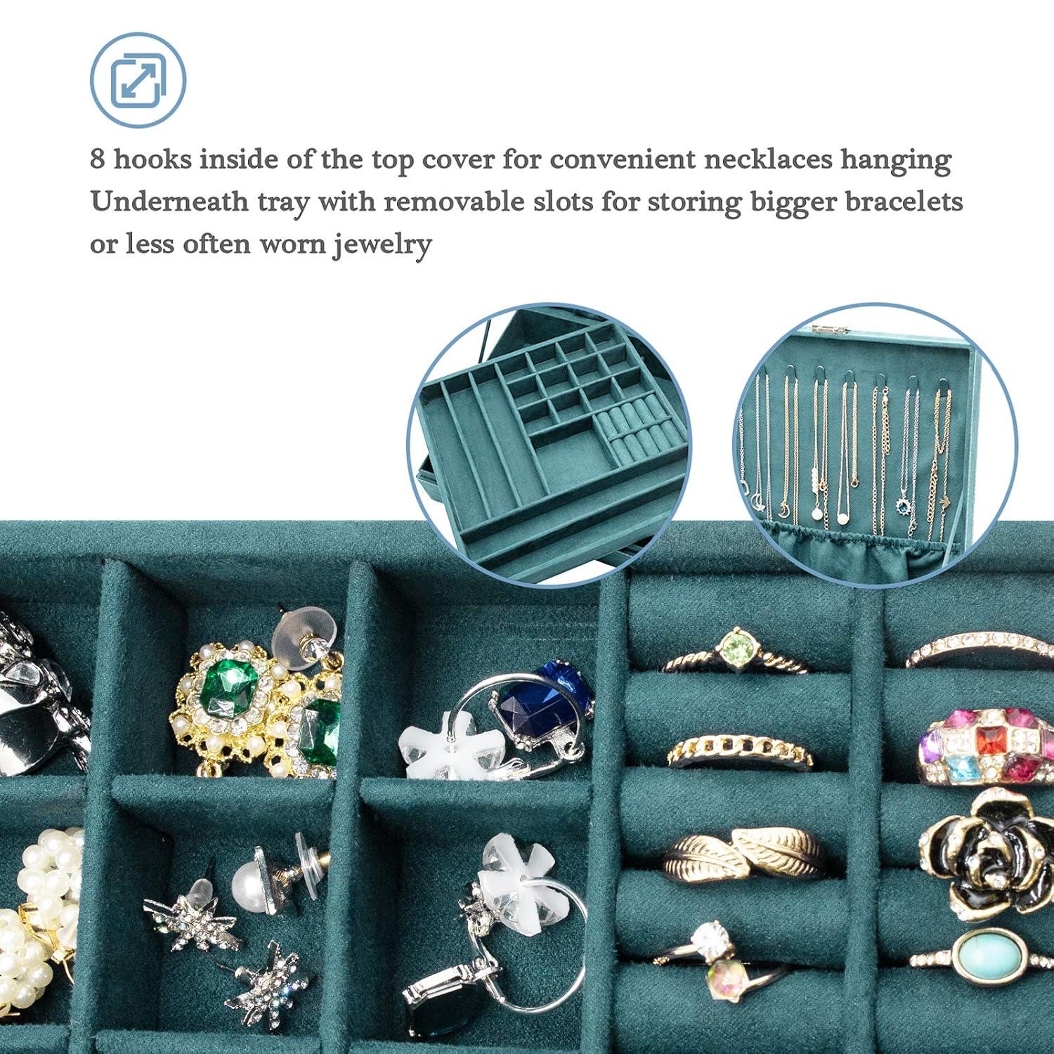 ProCase Jewelry Box Organizer for Women Girls, Two Layer Jewelry Display Storage Holder Case for Necklace Earrings Bracelets Rings Watches -Green