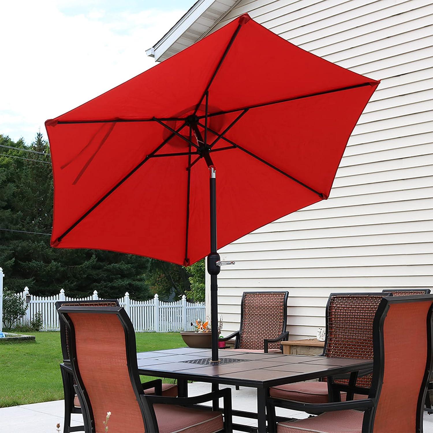 Sunnydaze Outdoor Aluminum Patio Table Umbrella with Polyester Canopy and Tilt and Crank Shade Control - 7.5' - Burnt Orange