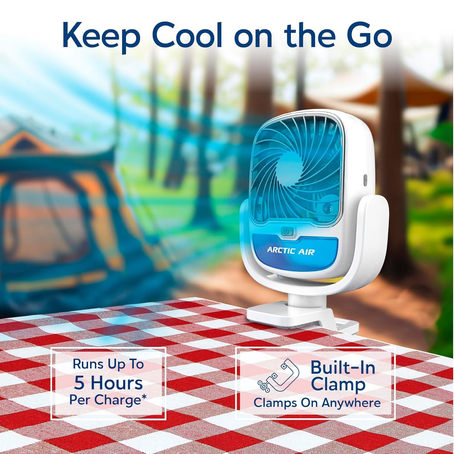 Arctic Air Grip Go Portable Evaporative Air Cooler, Rechargeable Cooling Fan, Clamp-on Space Cooler