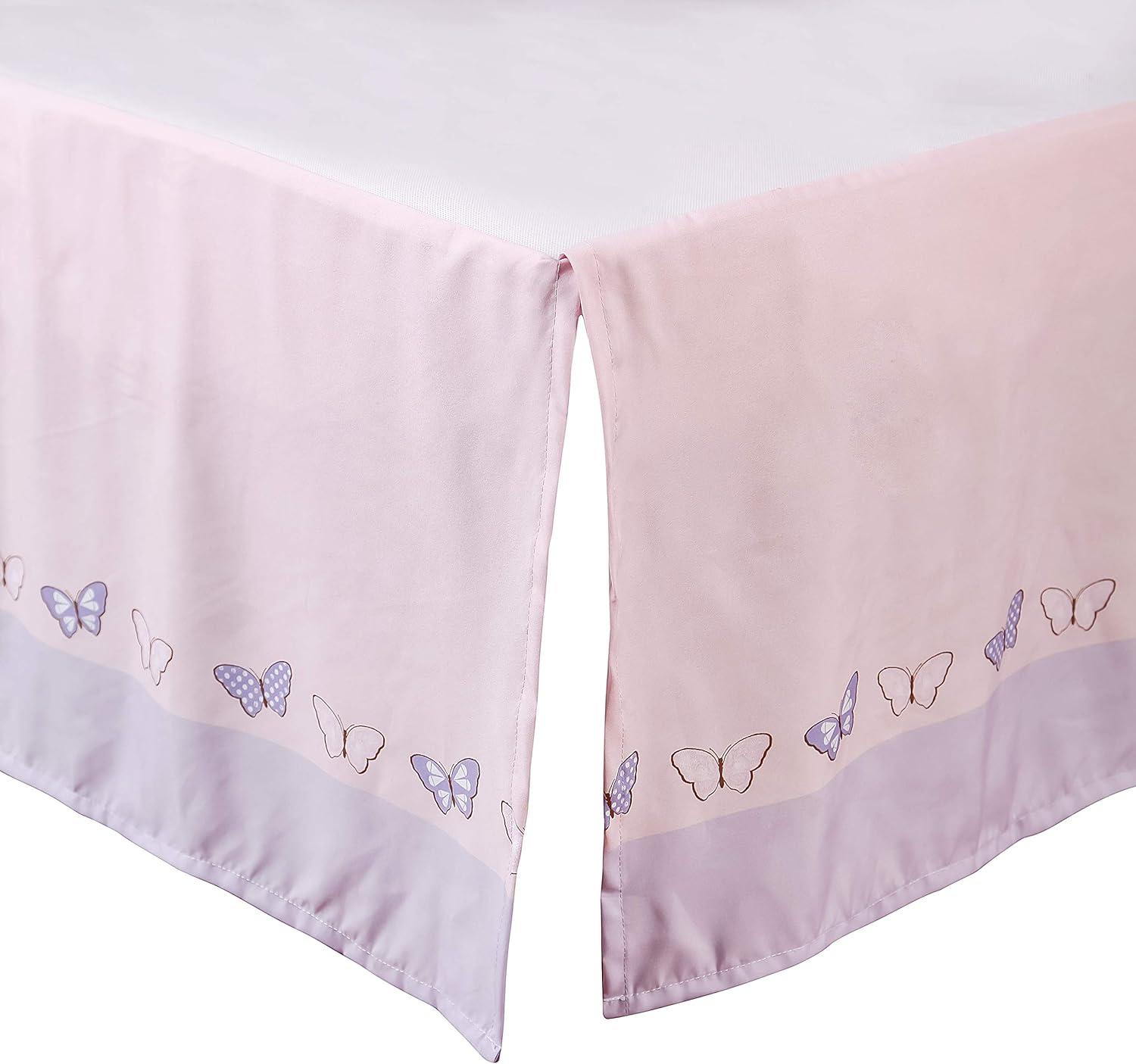La Premura 3-Piece Purple Butterfly Baby Crib Bedding Set for Girls, Lilac Standard Size Crib Set for Baby Girl, Comforter, Fitted Sheet, and Dust Ruffle Skirt, Baby Nursery Floral Design for Girls
