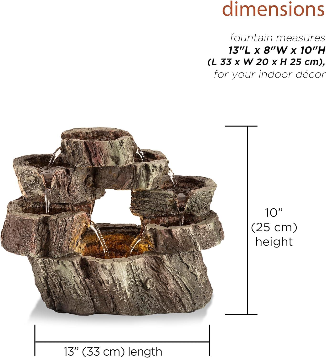 Brown Tree Trunk Tabletop Fountain with LED Lights