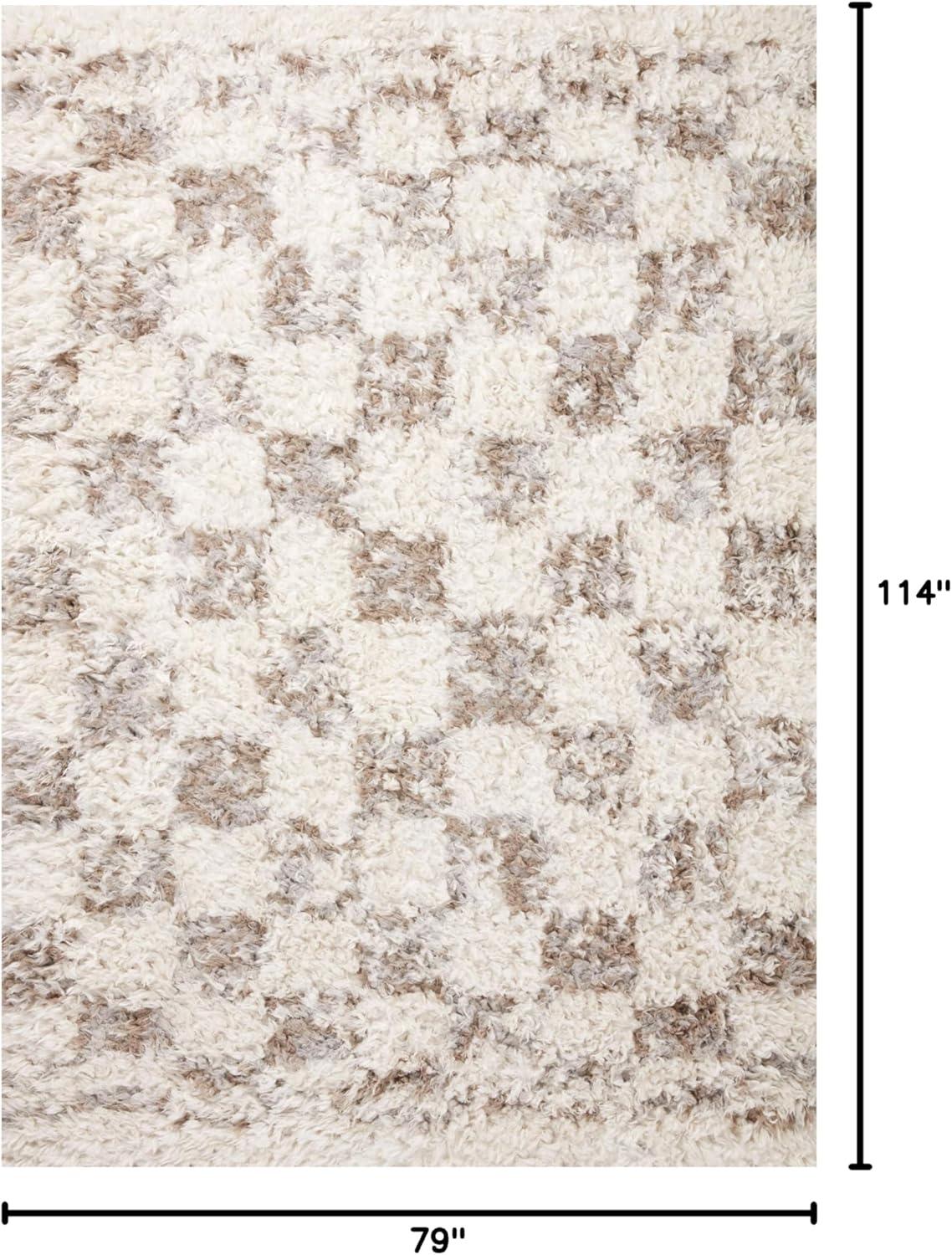 Ivory and Pebble Geometric Synthetic Area Rug 6'-7" x 9'-6"