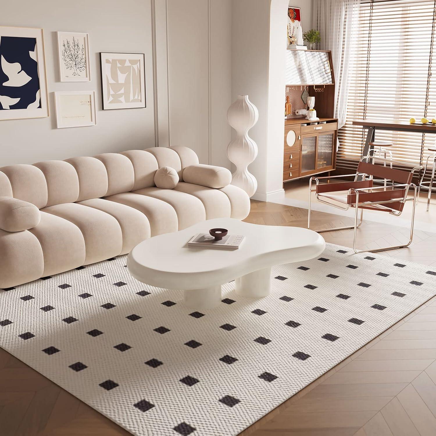 Guyii 41.02" Cream White Cloud Coffee Table, Irregular Coffee Table with 3 Legs for Living Room, Office