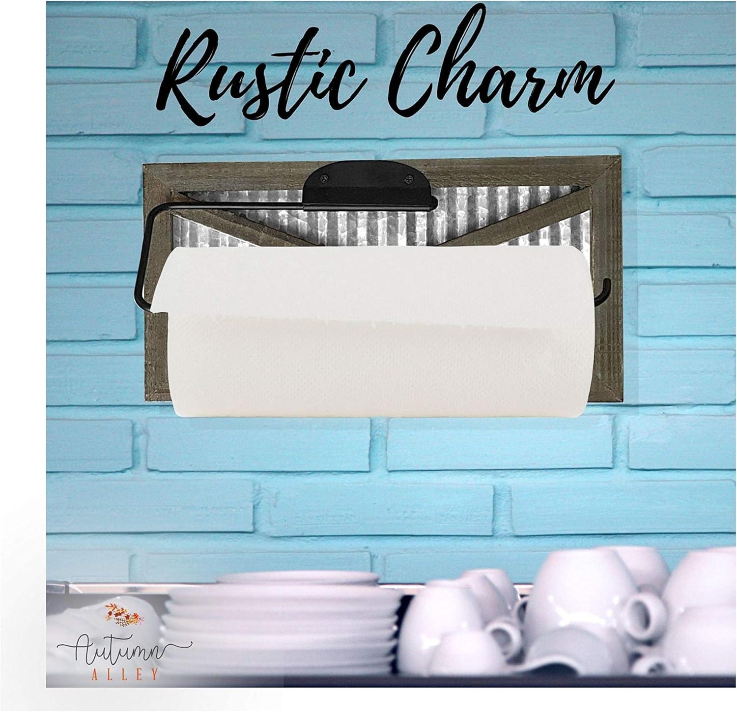 Autumn Alley Rustic Farmhouse Paper Towel Holder – Wall Mounted with Galvanized Metal Accent - Farmhouse Kitchen Decor