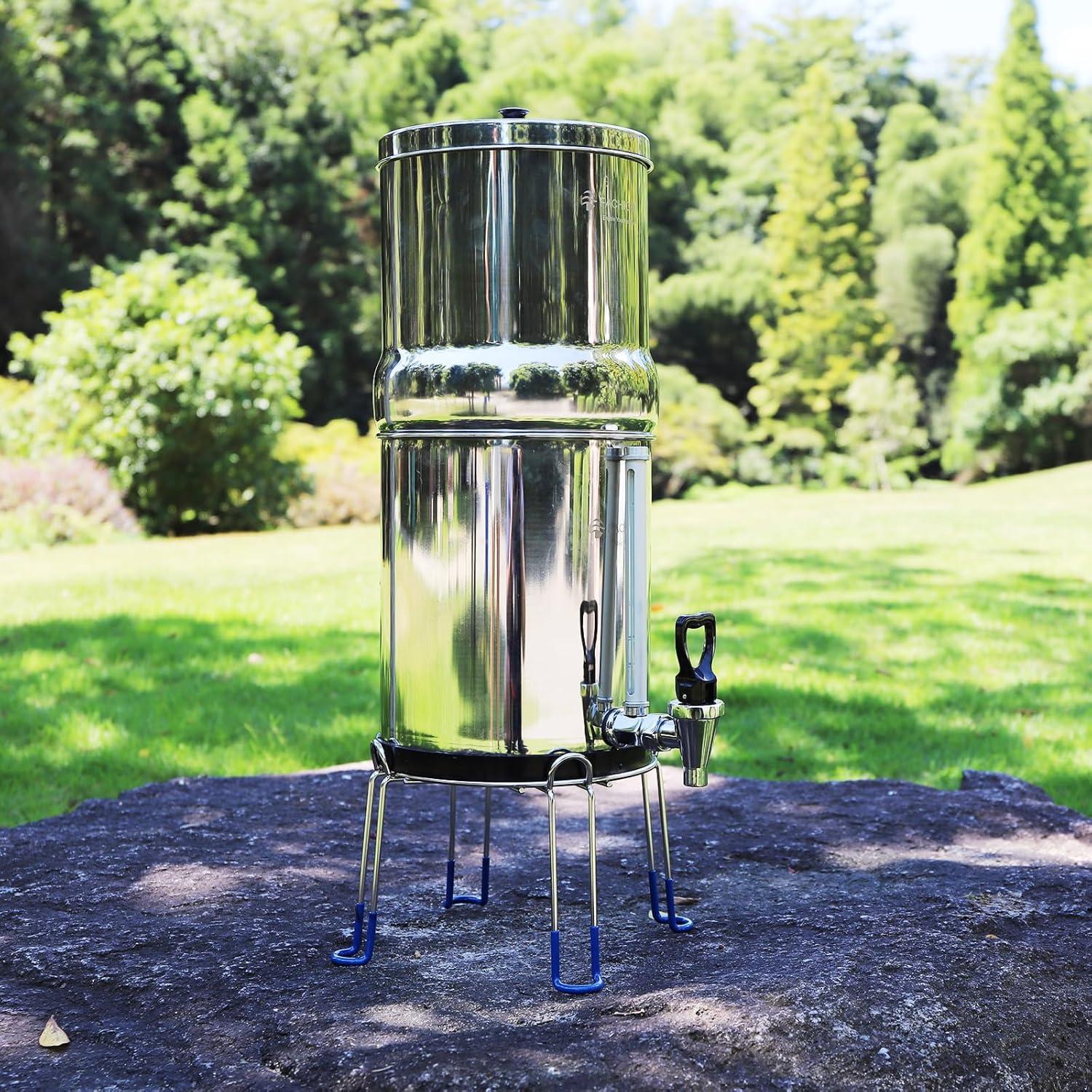 Gravity-fed Water Filter System, 2.25 Gallon Stainless Steel Countertop System with 2 Ceramics Filters Washable Filters, Metal Water Level Spigot and Stand,Reduce up to 99% Chlorine