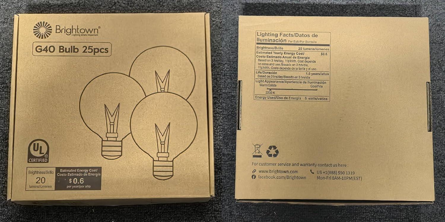 KY G40 Replacement LED Light Bulbs, 25 Pack Clear Globe Bulb fits E12 C7 Candelabra Screw Base Sockets, 1.5 Inch Dimmable Edison Light Bulbs for Indoor Outdoor Patio Decor, Warm White