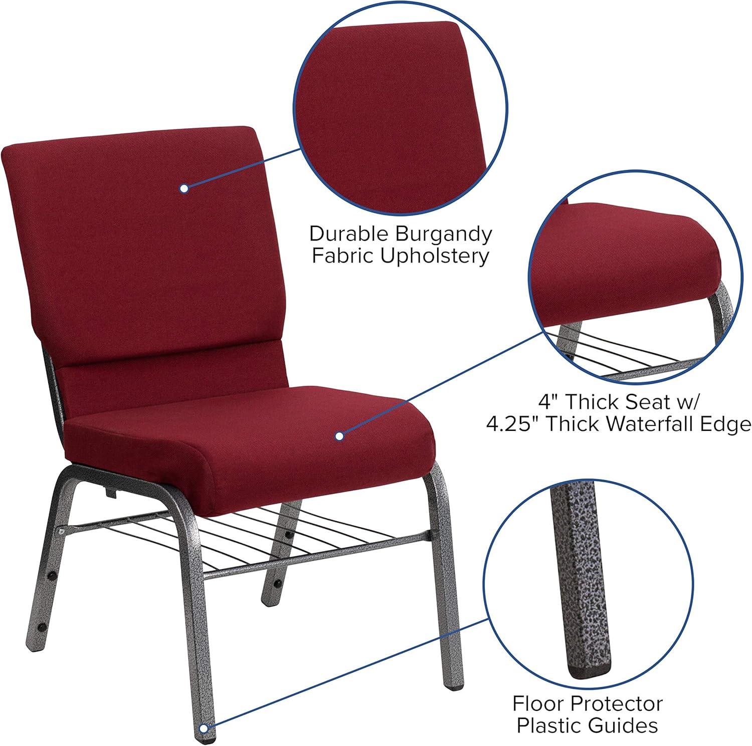 Flash Furniture Hercules Series 18.5"W Upholstered Adult Church Chair with Book Rack, Burgundy
