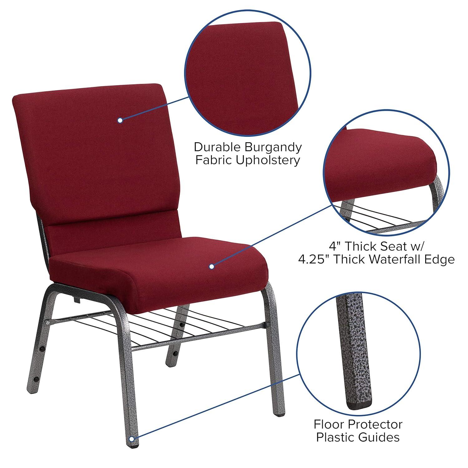 Flash Furniture Hercules Series 18.5"W Upholstered Adult Church Chair with Book Rack, Burgundy