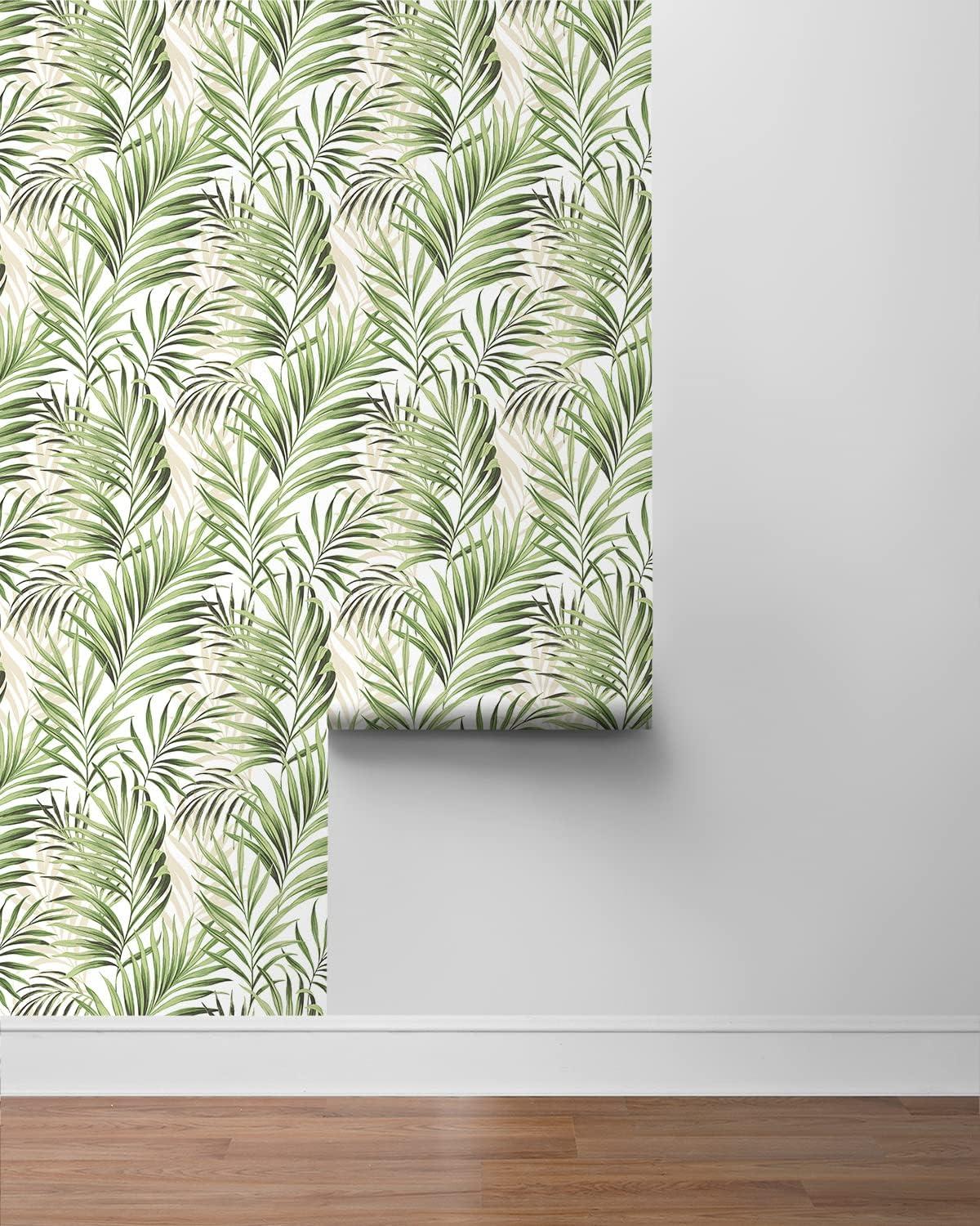 Aloe Green and Taupe Tropical Peel & Stick Wallpaper