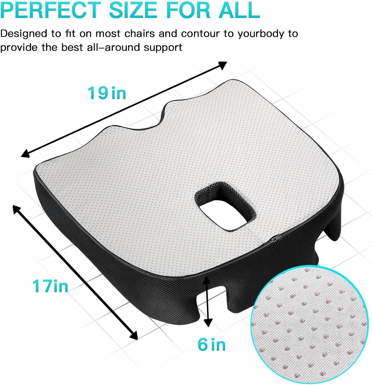 RTB-Benazcap Seat Cushion for Sciatica & Tailbone pain relief, X Large Memory Foam Office Chair Cushion for Long Sitting