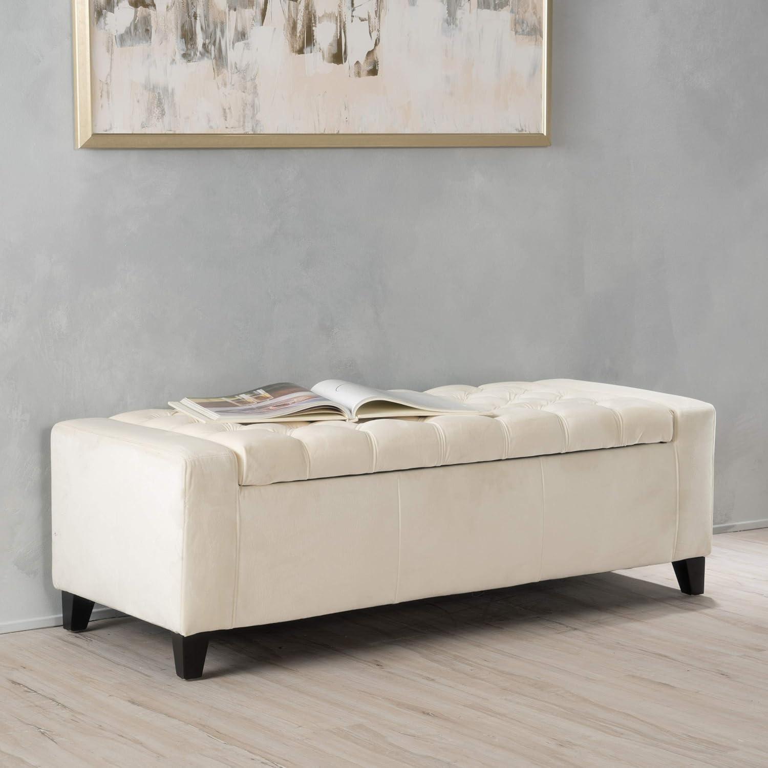 Hikaru Storage Ottoman - Ivory New Velvet - Christopher Knight Home