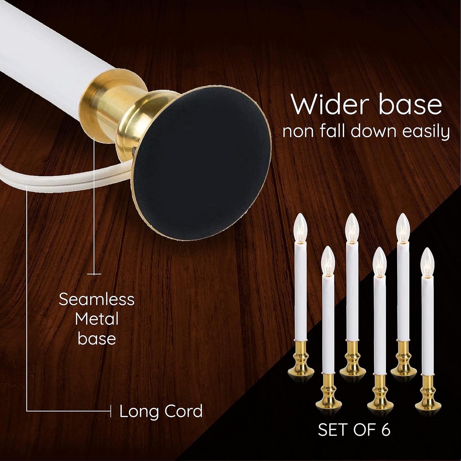 Electric Christmas Window Candle Lamp with Brass Plated Base, Dusk to Dawn | Auto Sensor | Turns Candle on in Dark and Off in Light, Ready to Use! | 4 Pack