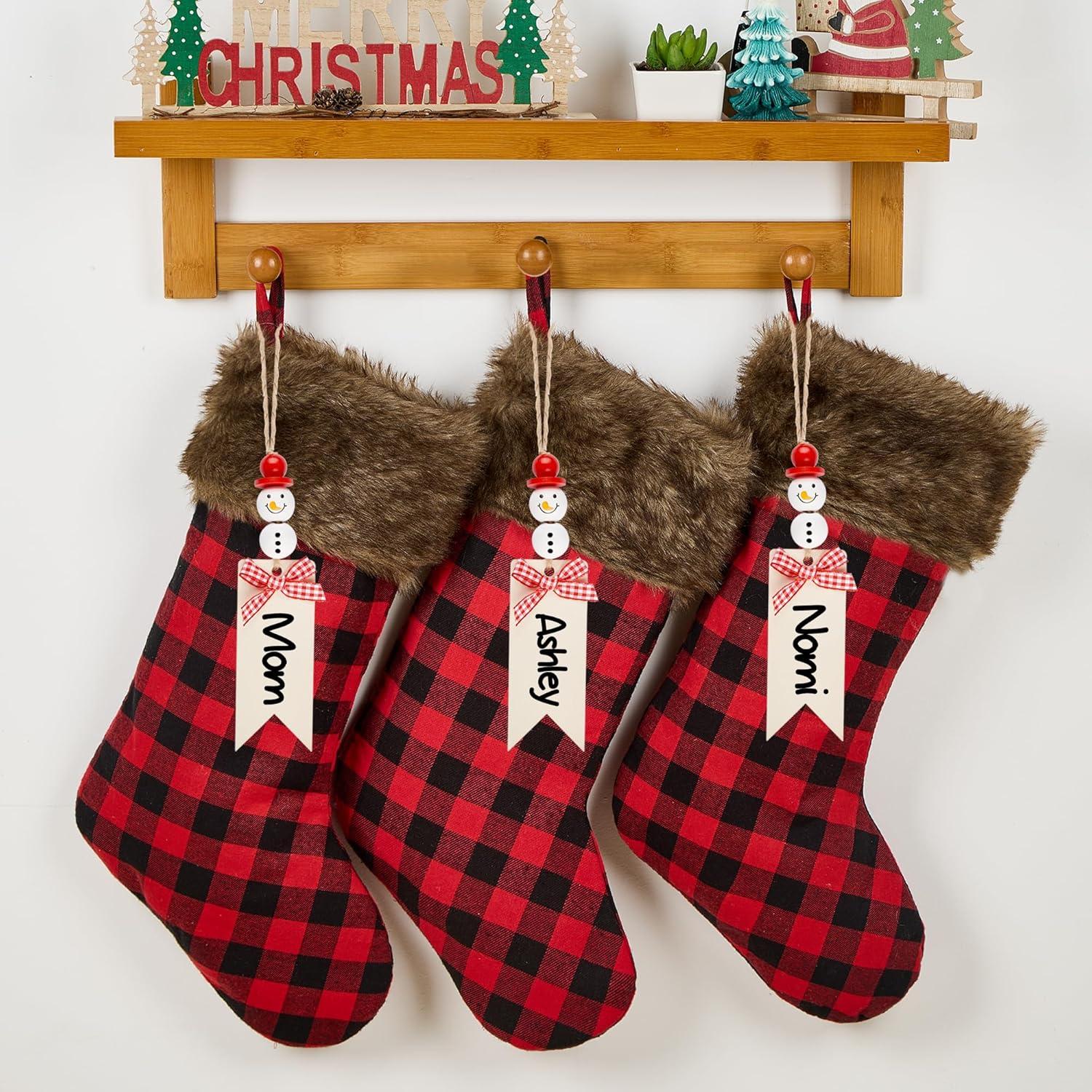 Chirstmas Stockings 3 Pack 18 Inch, Large Buffalo Plaid Xmas Stockings with Faux Fur Cuff, Country Rustic Holiday Indoor Decorations for Family