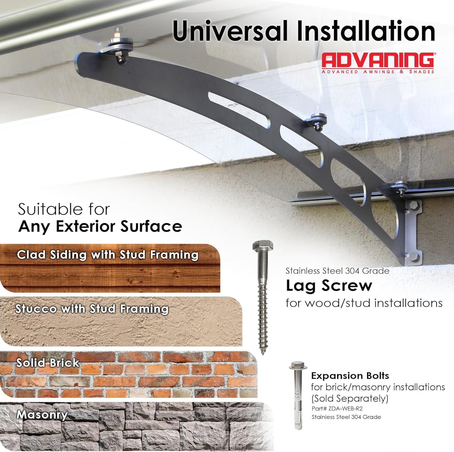 PA Series 2' 11 13/32" D Convex Door Awning