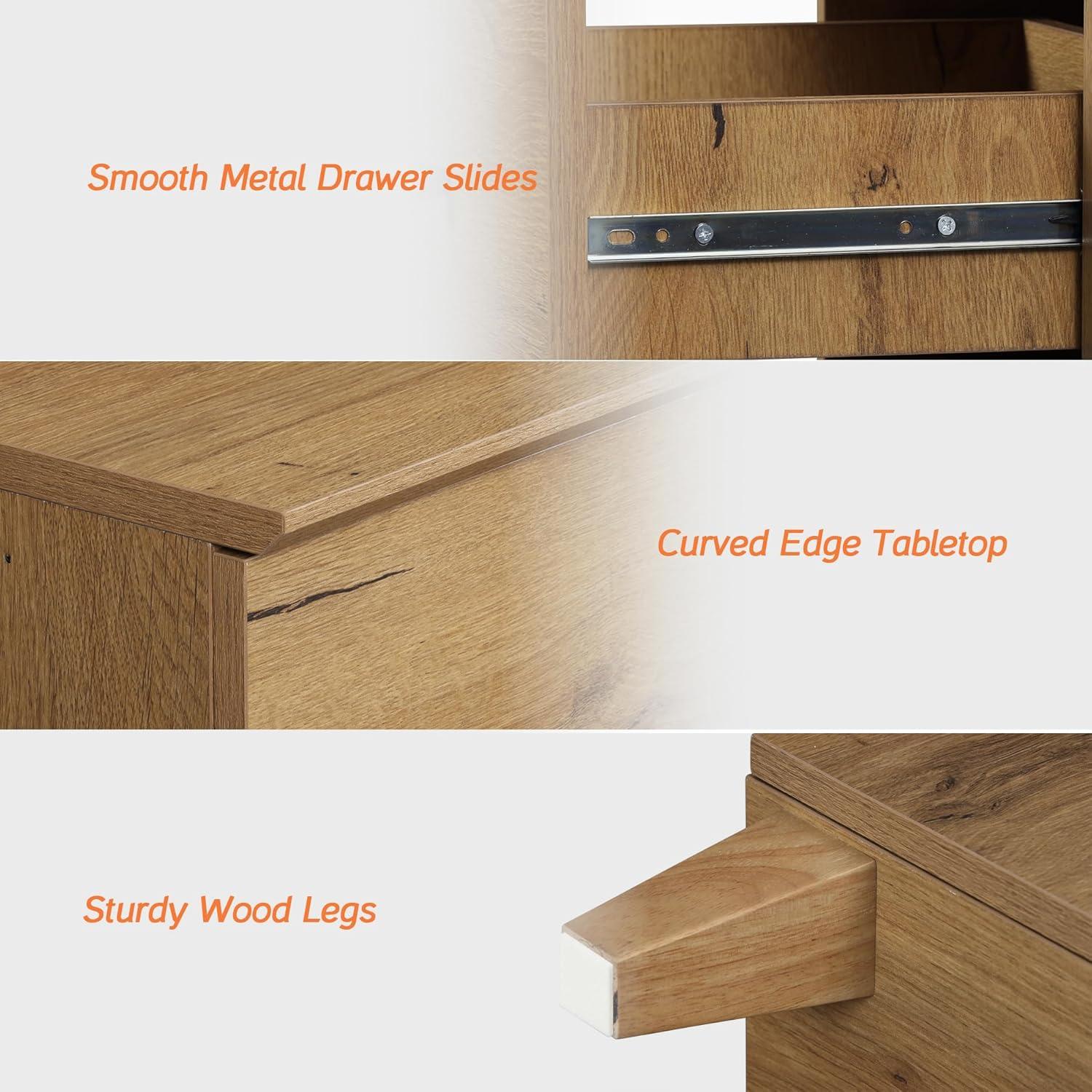 Wampat 47" Baby Dresser for Nursery with 6 Drawers, Changing Table for Baby, Oak Brown