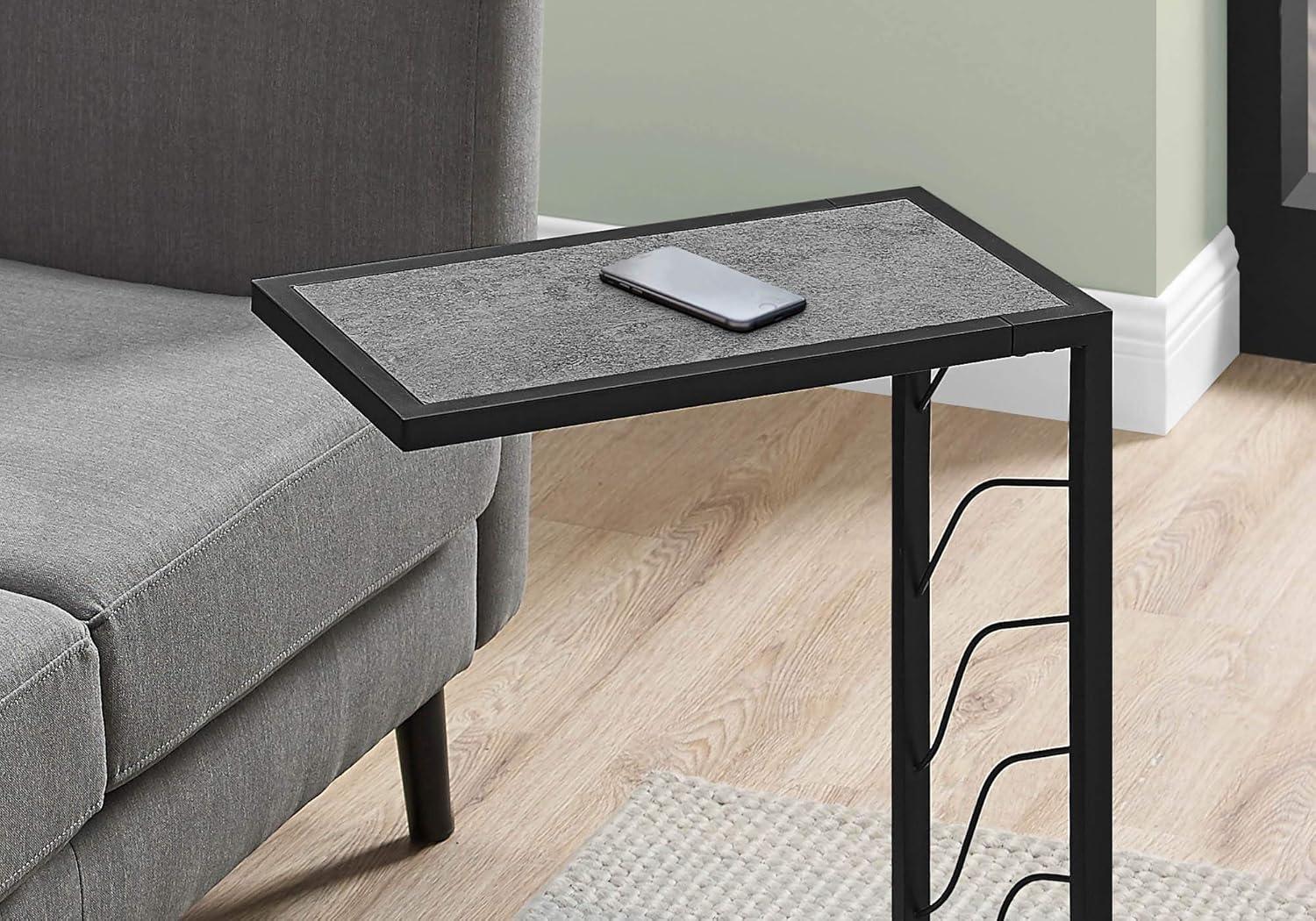 Elegant Contemporary C-Shaped Stone-Look Accent Table in Grey & Black