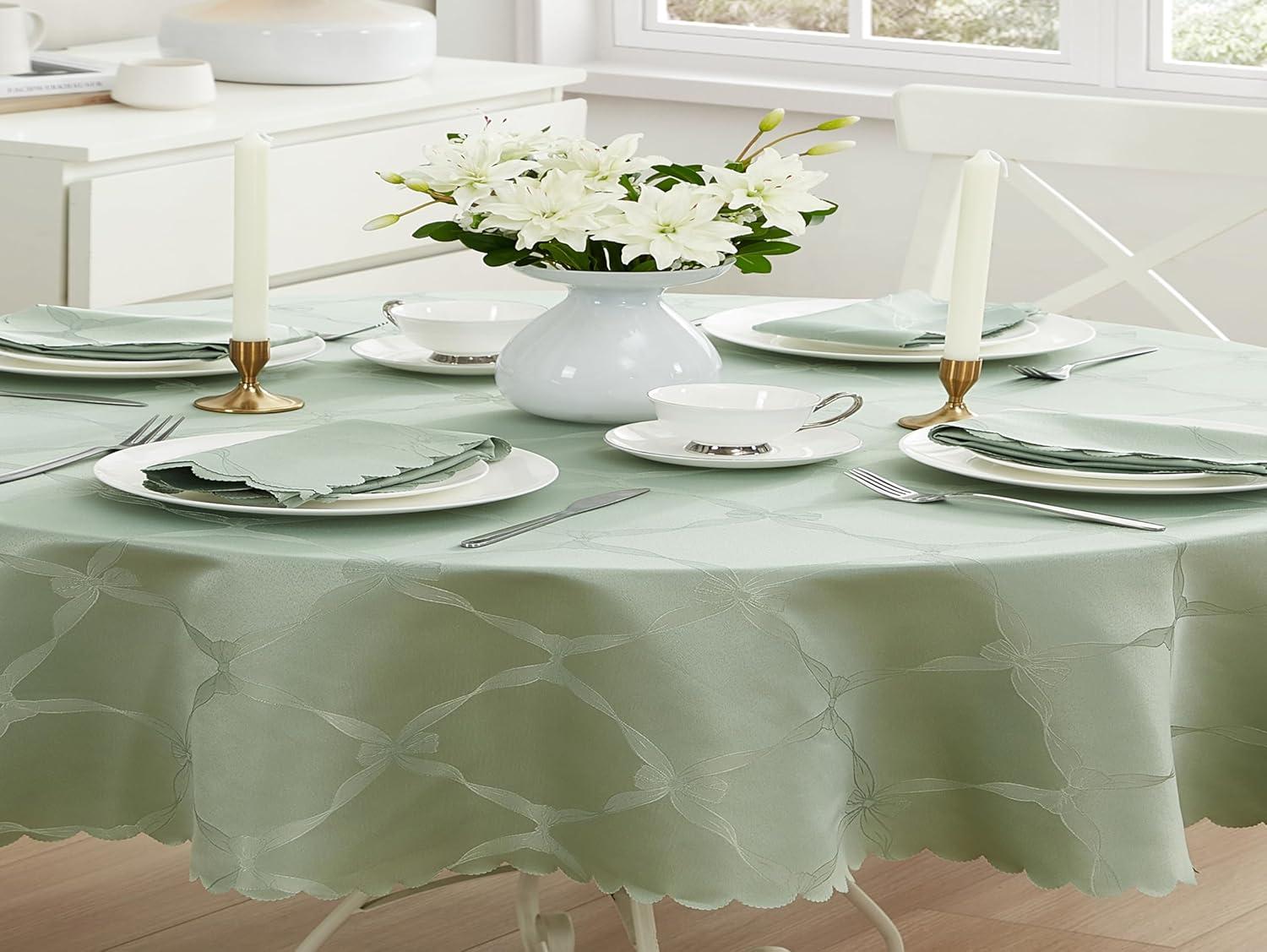 Newbridge Sage Green Ribbons and Bows Damask Set of 4 Fabric Napkins for Party