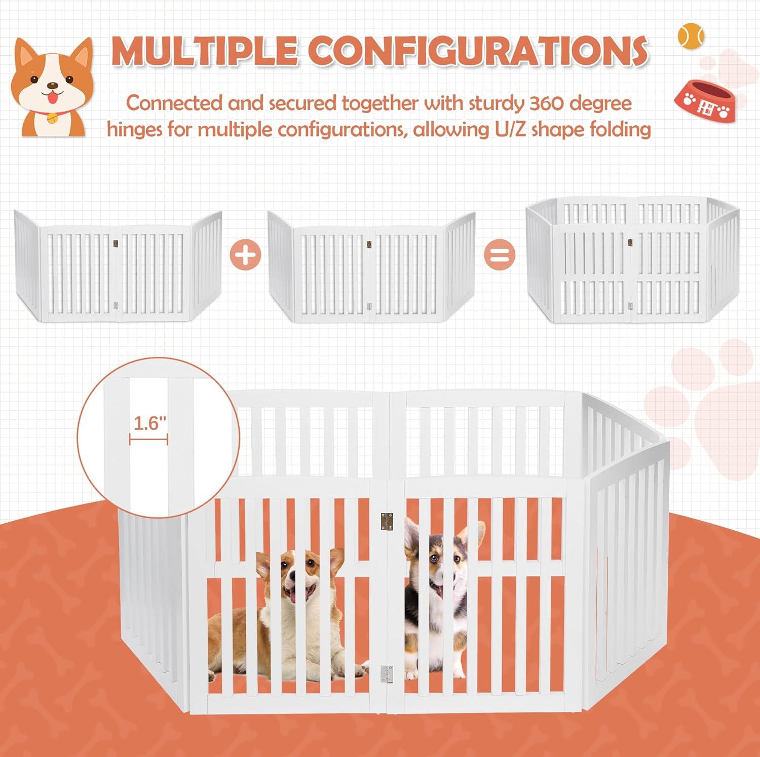 Dog Gate Pet Gate Indoor for Stairs Doorways 82x24 Inch 4 Panels Dog Fence Extra Wide Wooden