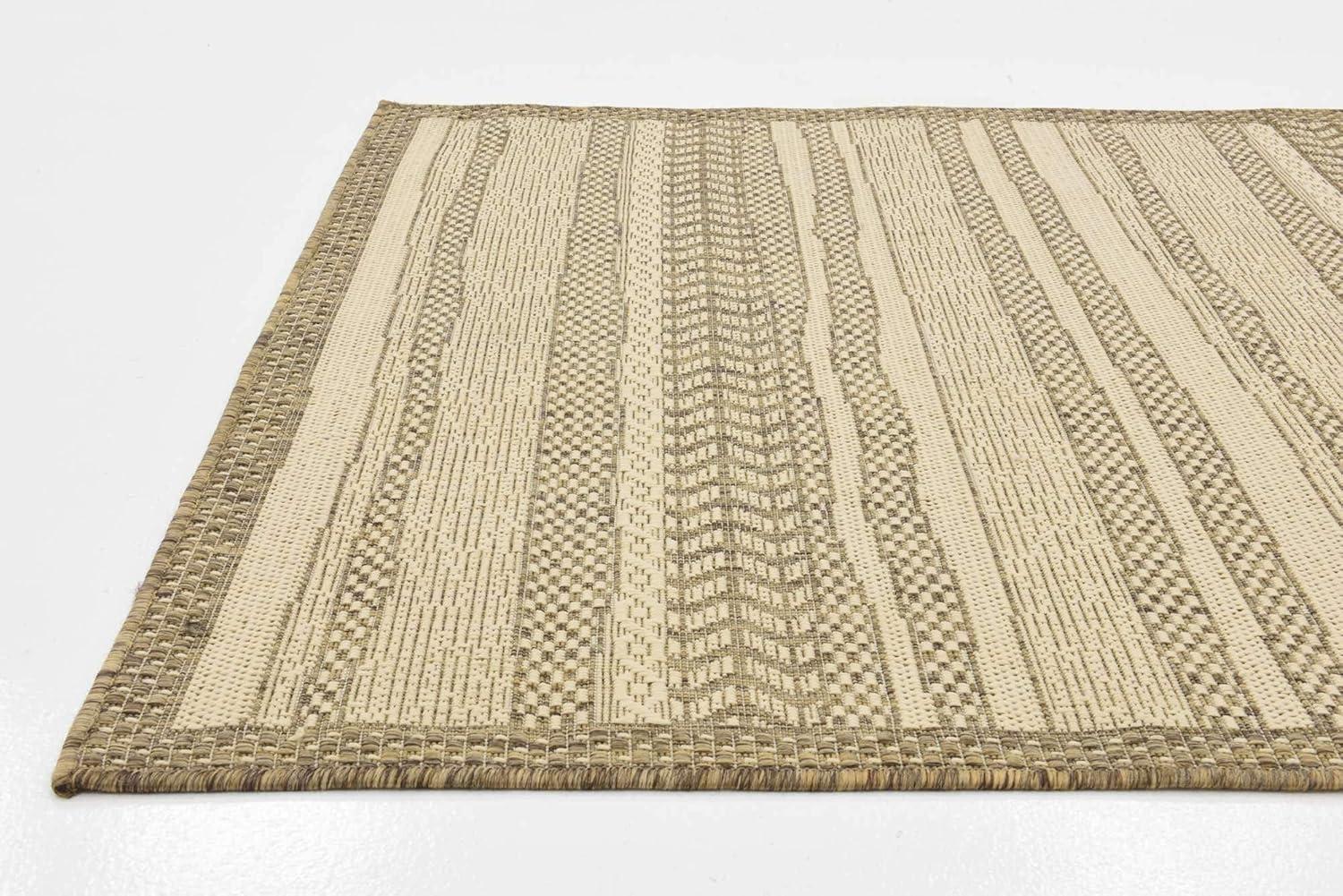 Unique Loom Outdoor Border Collection Area Rug - Lines (4' 1" x 6' 1" Rectangle, Beige/ Brown)