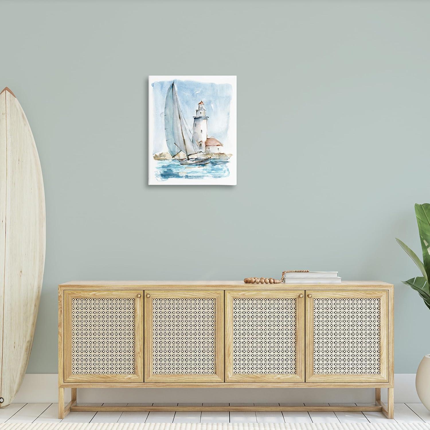 Stupell Industries Nautical Sailboat & Lighthouse Gallery Wrapped Canvas Wall Art, 24 x 30