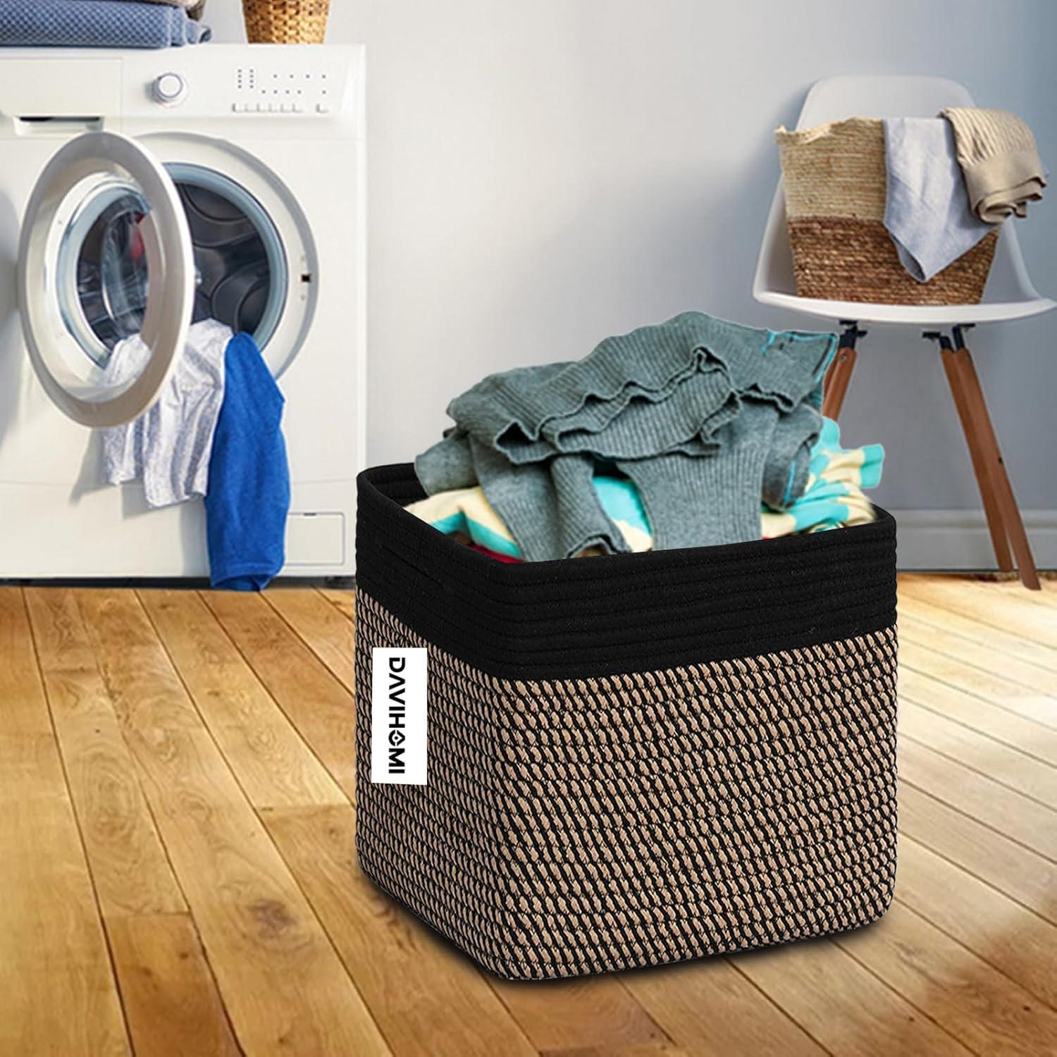 Storage Cube Baskets for Organizing-3 Pack - 11 inch Square Baskets for Cube Storage Closet Storage Bins- Woven Cube Storage Bins for Shelves- Cube Drawer-Toy Storage |White & Black