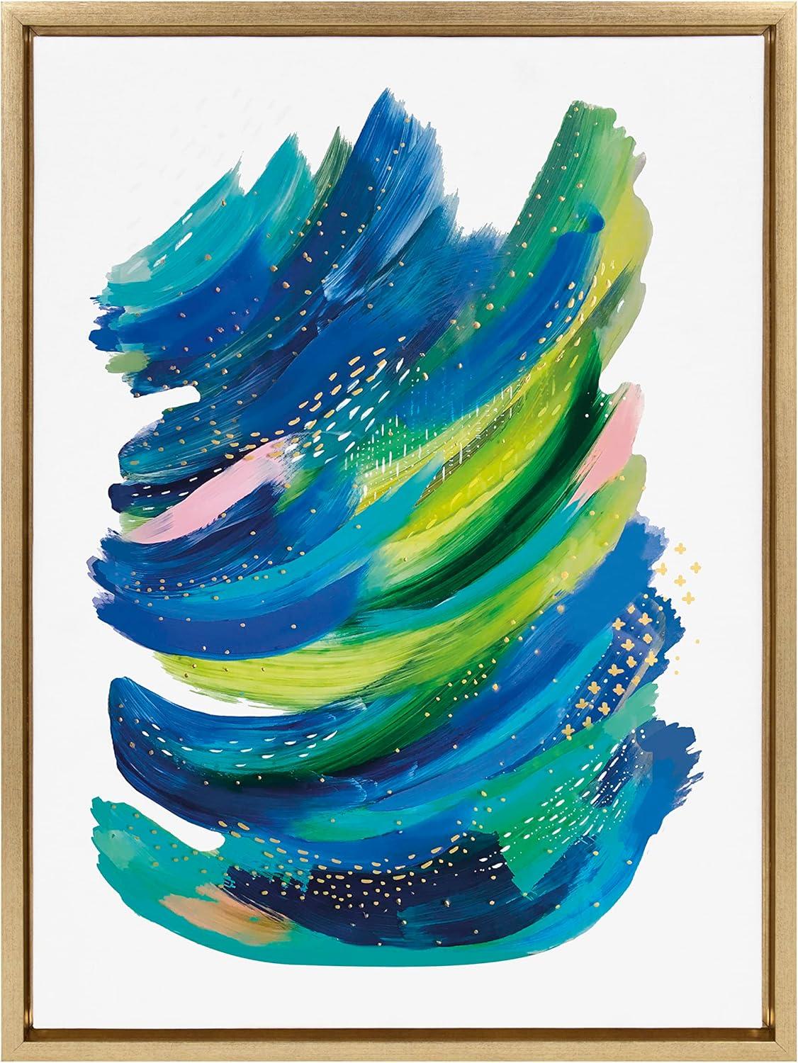 Kate and Laurel Sylvie Bright Abstract 2 Framed Canvas Wall Art by Jessi Raulet of Ettavee, 18x24 Gold, Modern Colorful Brushstrokes Art for Wall
