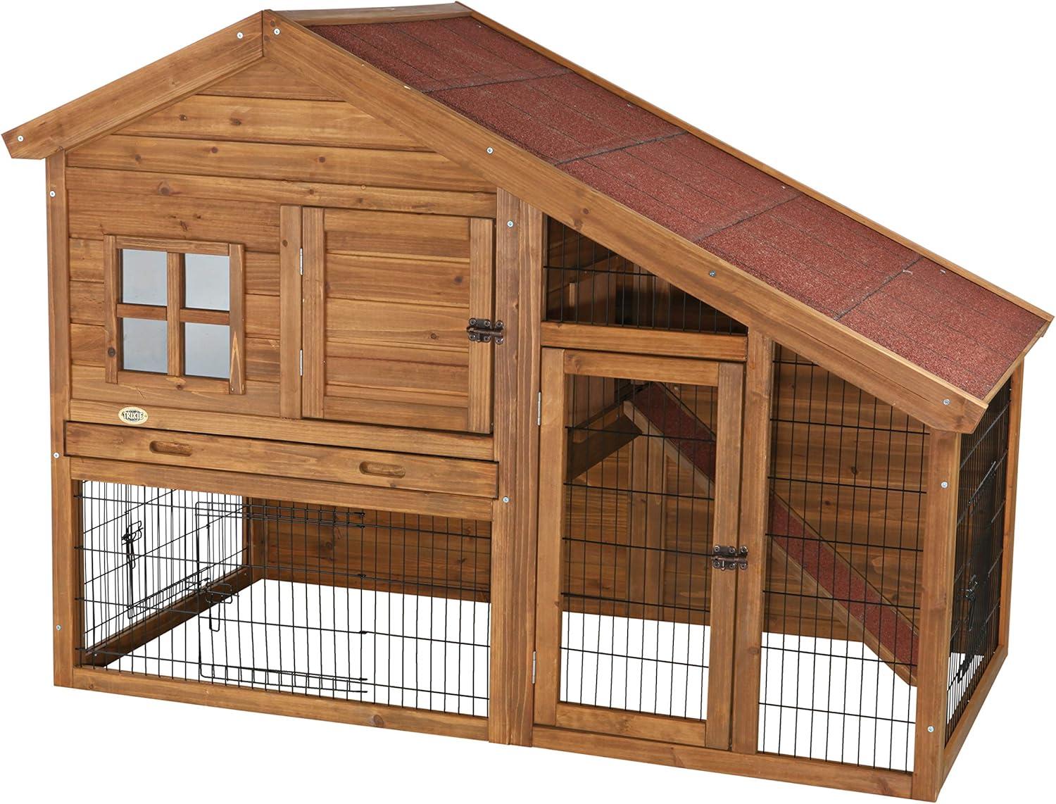 TRIXIE TRIXIE 2-Story Cabin Rabbit Hutch with Run, Ramp, Attic Storage, for Rabbits or Guinea Pigs
