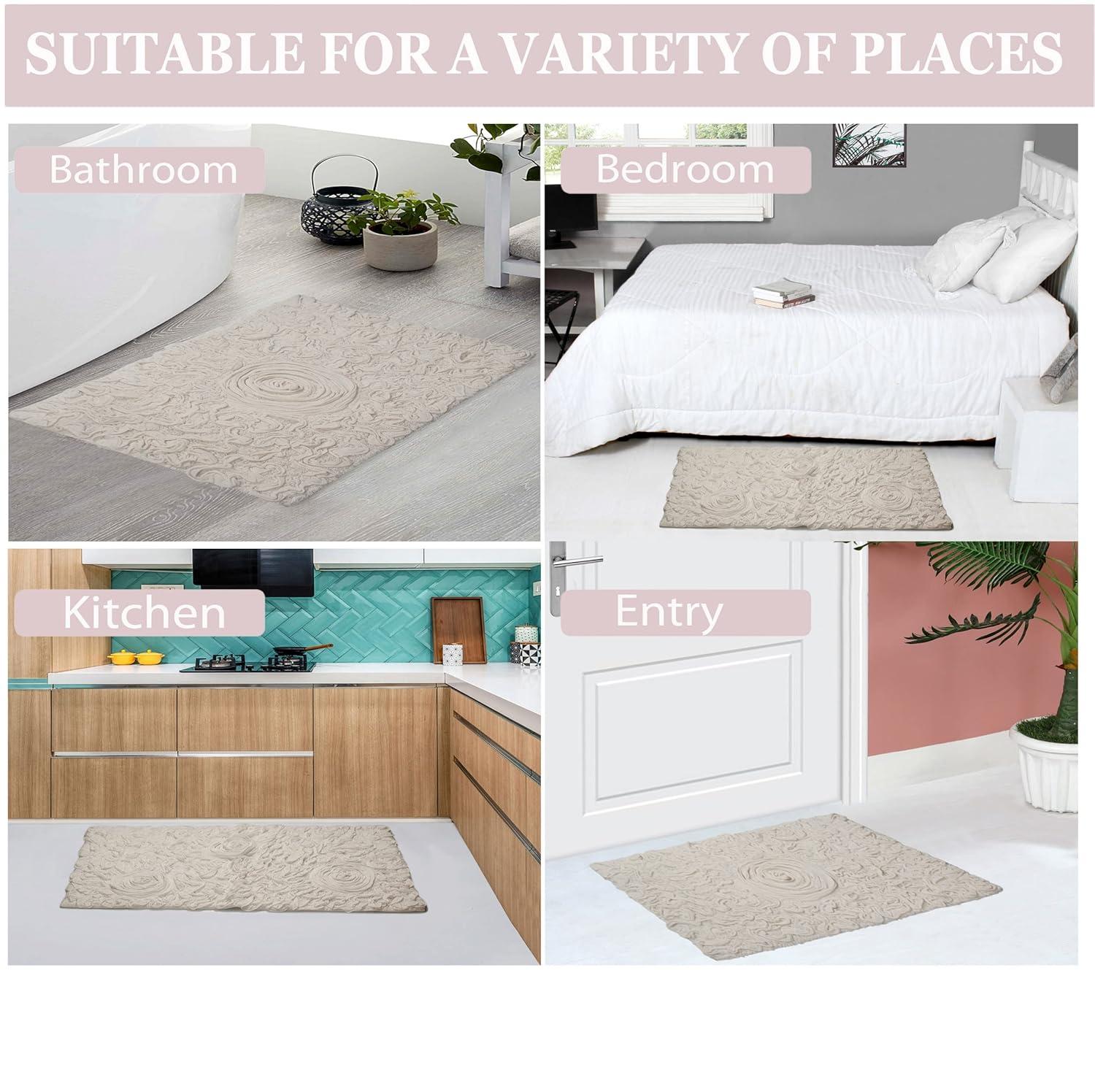 Home Weavers Bell Flower Collection 100% Cotton Tufted Bath Rugs, Extra Soft and Absorbent Bath Rugs, Non-Slip Bath Mats, Machine Washable, Bath Mats for Bathroom Floor, 2 Piece Set(S+M), Ivory