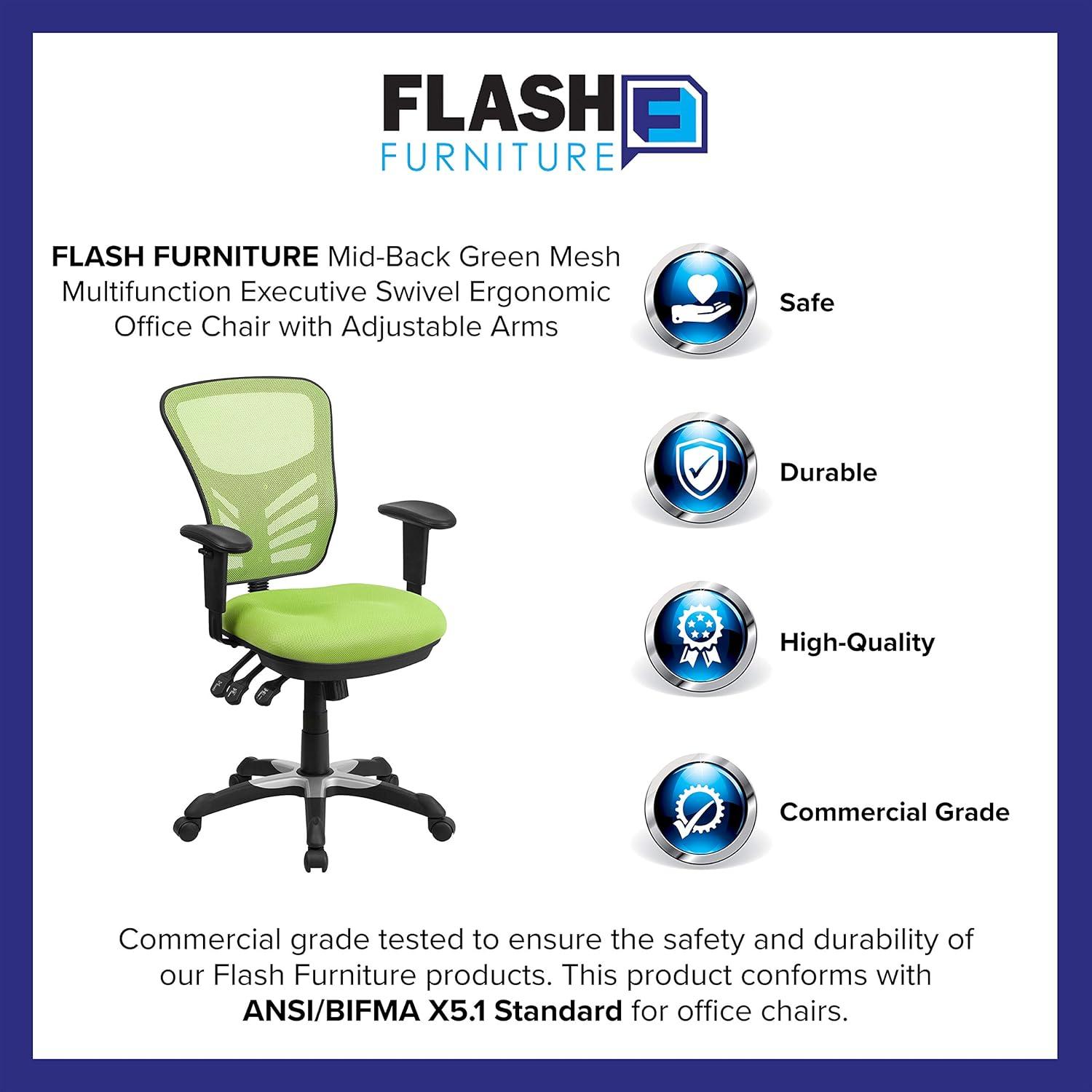 Flash Furniture Nicholas Mid-Back Green Mesh Multifunction Executive Swivel Ergonomic Office Chair with Adjustable Arms