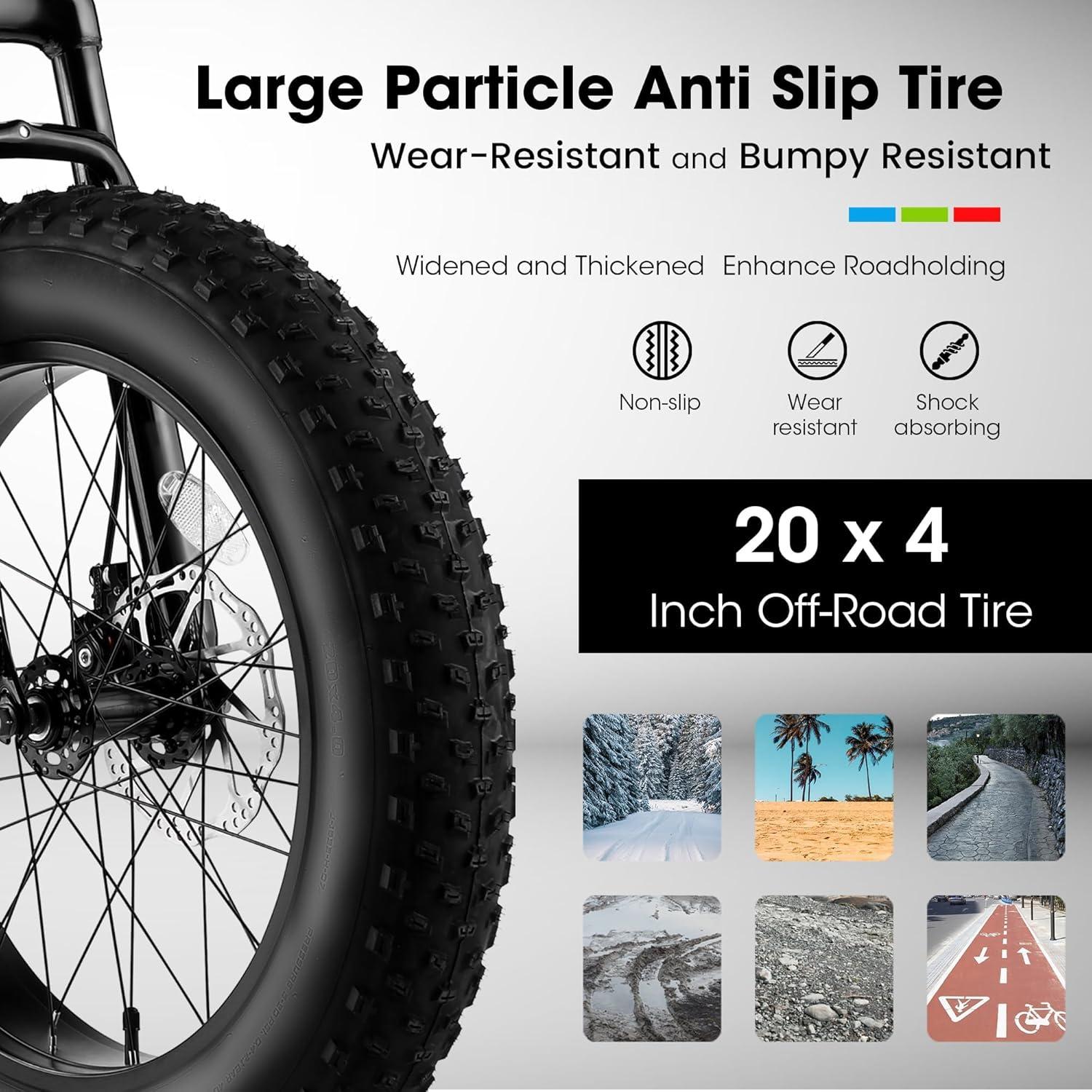 Mountain Bike 20 inch Wheels Fat Tire Bike,4" Wide Fat Tire Snow Mountain Bike ,7 Speed Teenager Children Kids' Bicycles