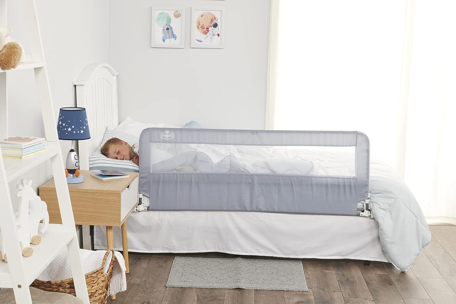 Regalo Extra Long Hideaway Bedrail, Gray Baby Safety Rail, Safety Bed Rail