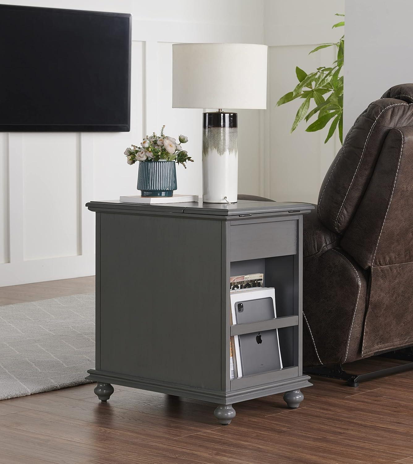 Martin Svensson Home Gray Elegant Chairside Table with Power