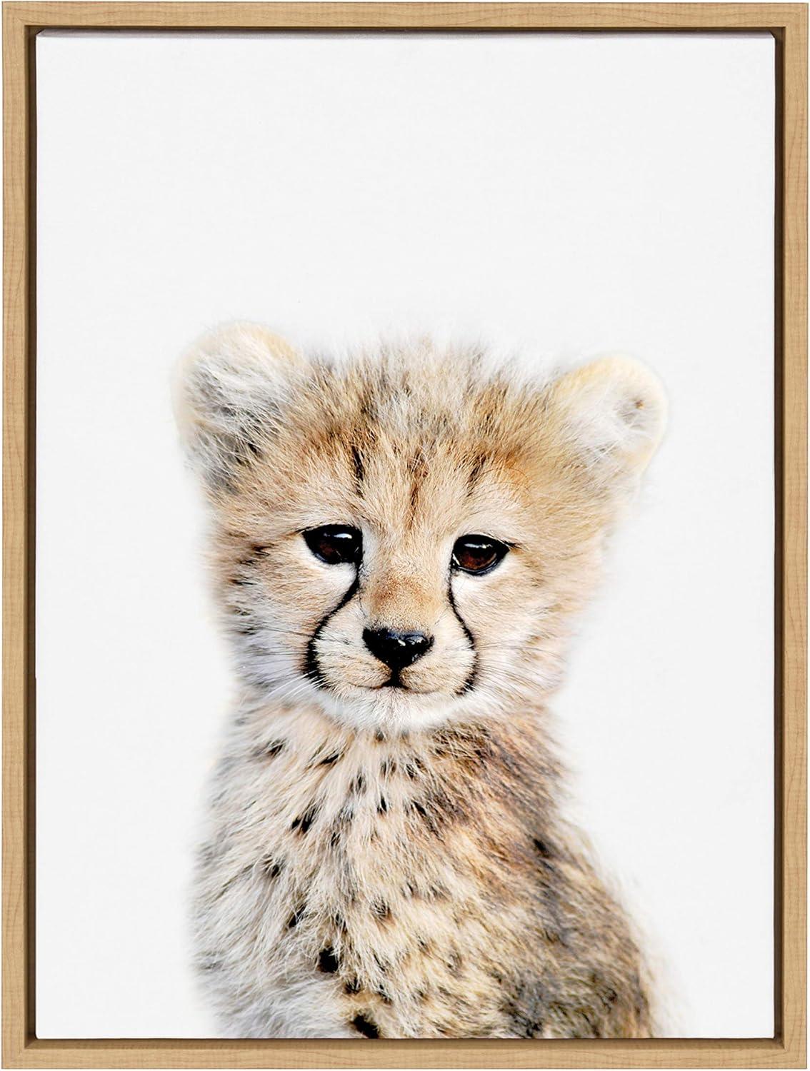 18" x 24" Sylvie Cheetah Framed Canvas by Amy Peterson Natural: Kate & Laurel, Vertical Wall Art