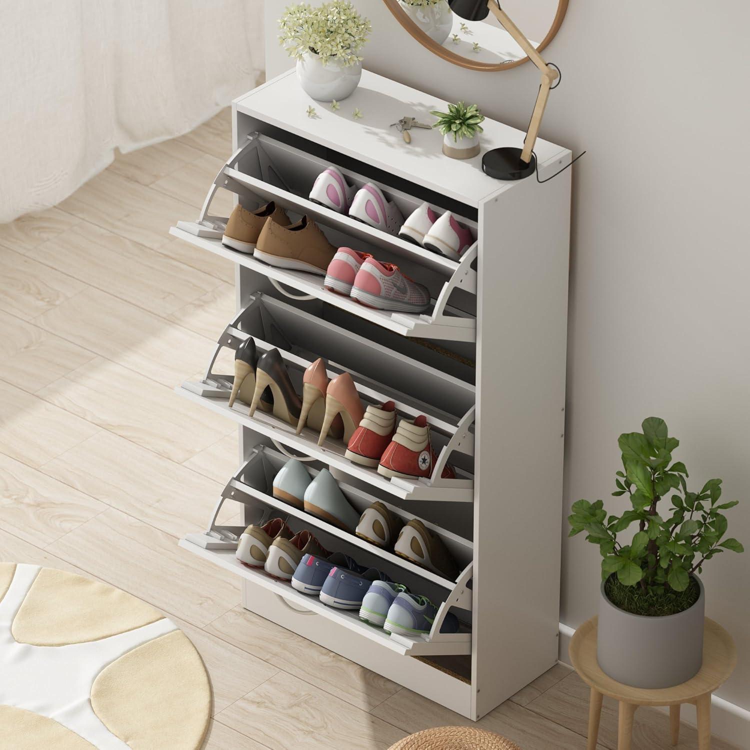 Homsee 3-Drawer Shoe Storage Cabinet with Louver Doors, 3-Tier Wood Shoe Rack Storage Organizer for Entryway, Brown (22.4”L x 9.4”W x 42.3”H)