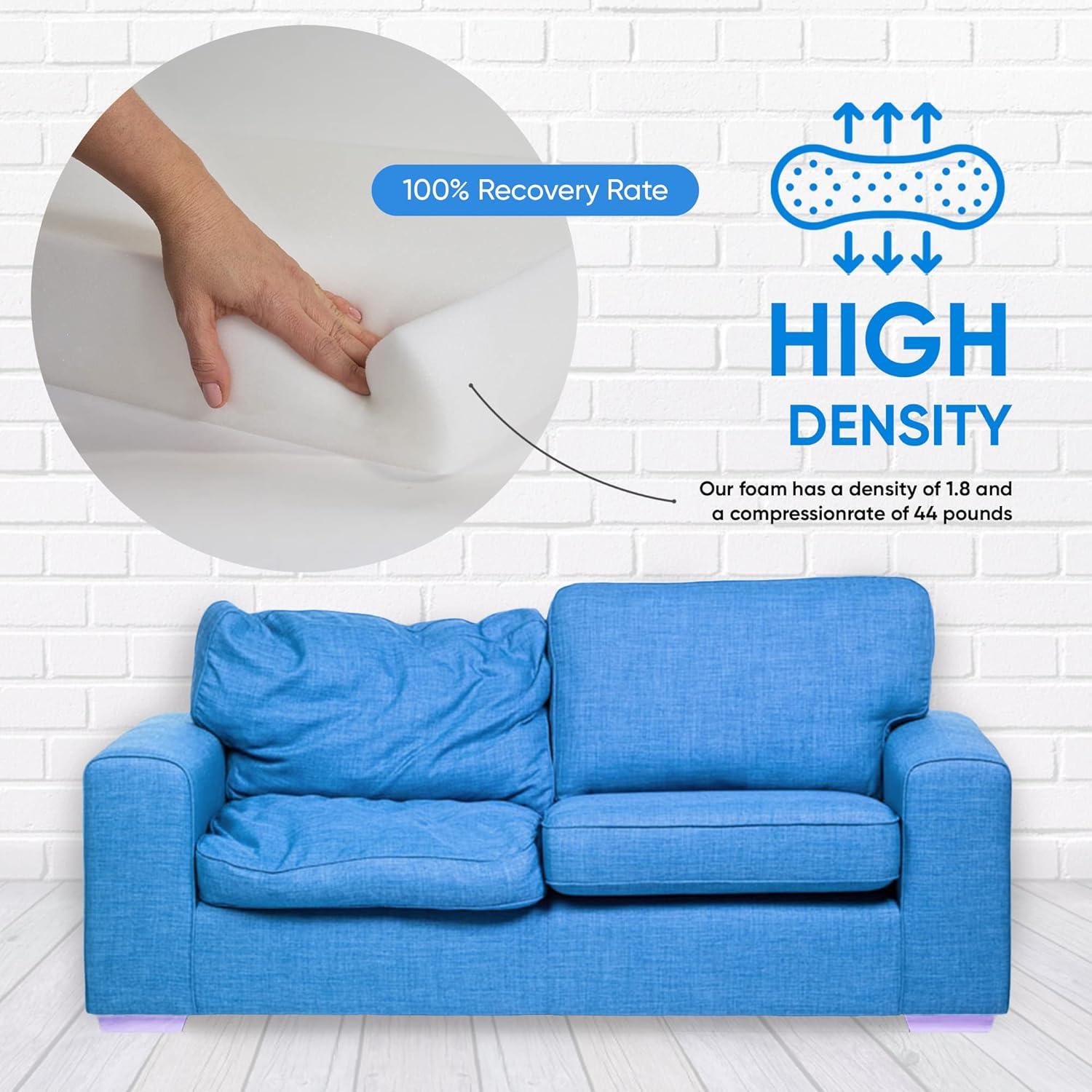 High-Density Firm Polyurethane Foam Furniture Cushion, 2" x 24" x 72"