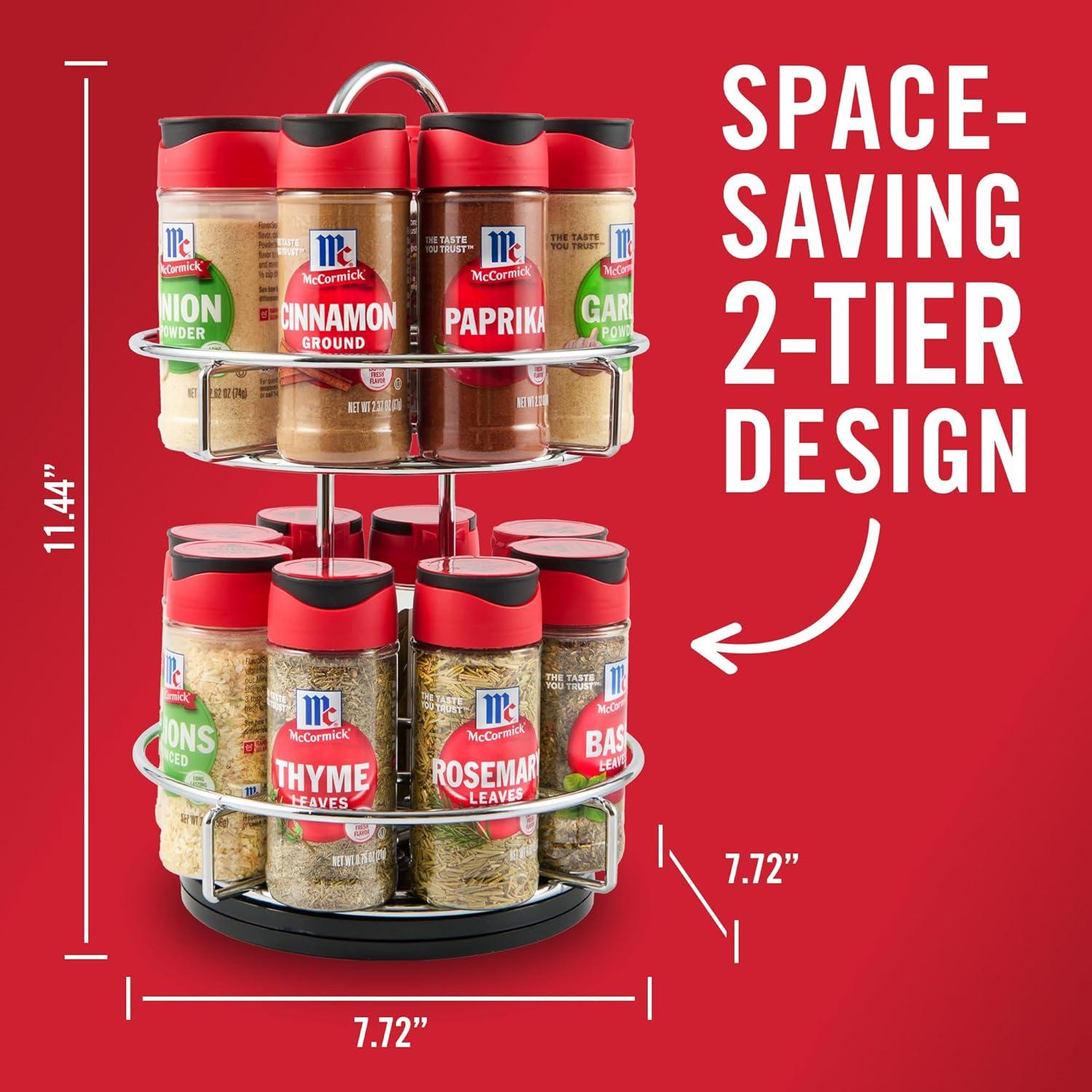 Chrome Two-Tier Revolving Spice Rack with 16 Organic Spices