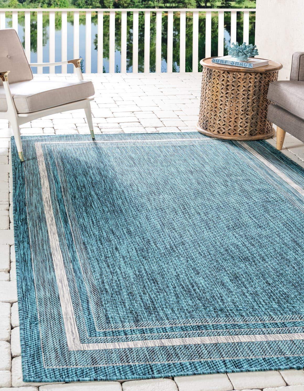 Teal Blue Easy-Care Synthetic 6' x 9' Outdoor Rug