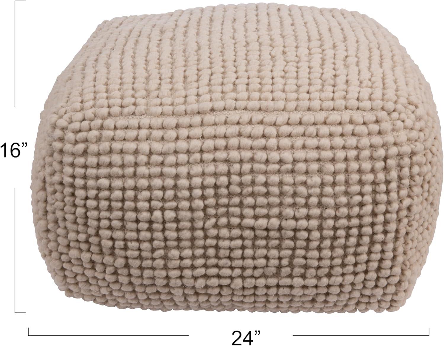 Storied Home New Zealand Square Pouf Gray: Upholstered Ottoman, Wool & Cotton Blend, No Assembly Required