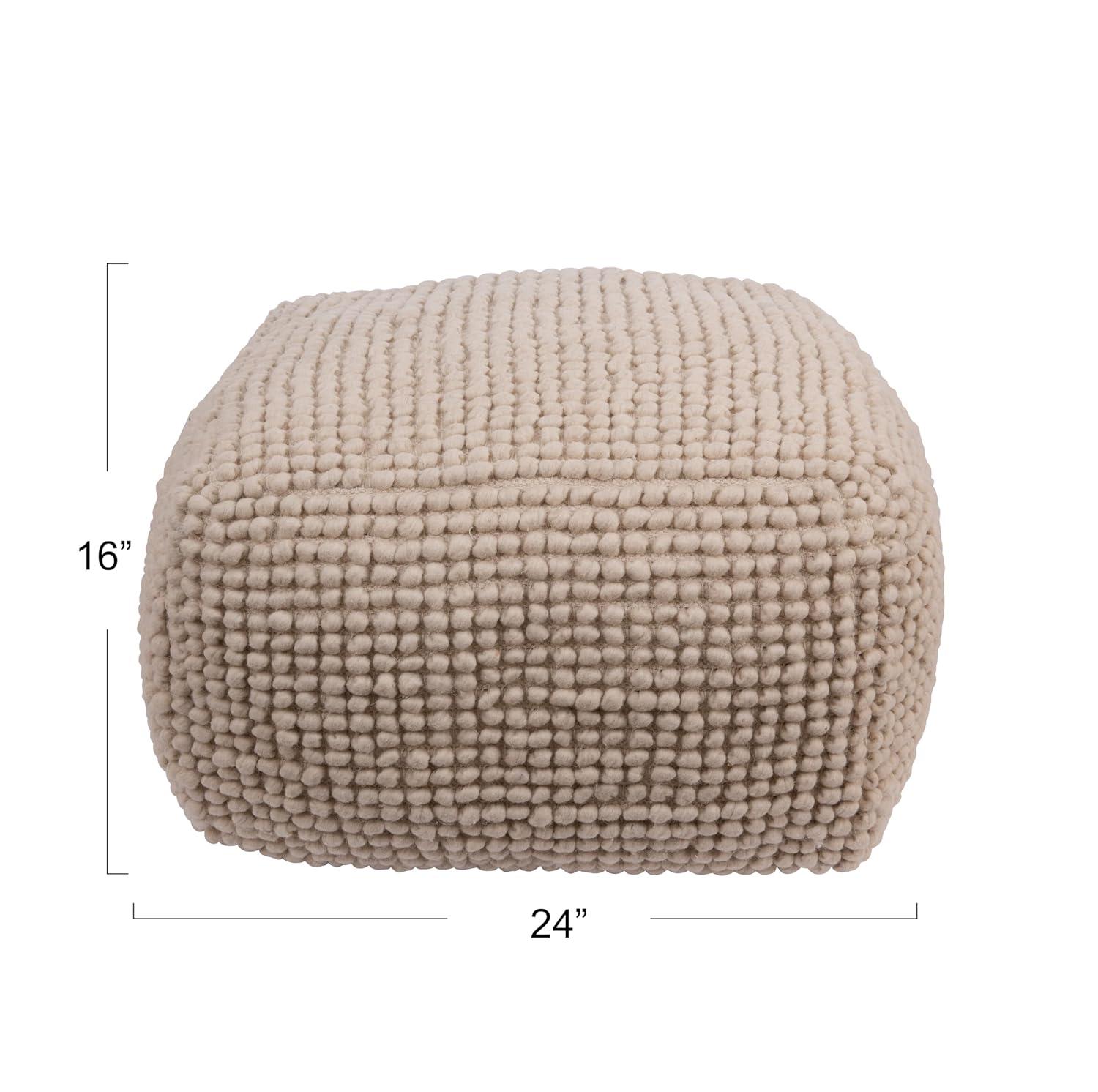 Storied Home New Zealand Square Pouf Gray: Upholstered Ottoman, Wool & Cotton Blend, No Assembly Required