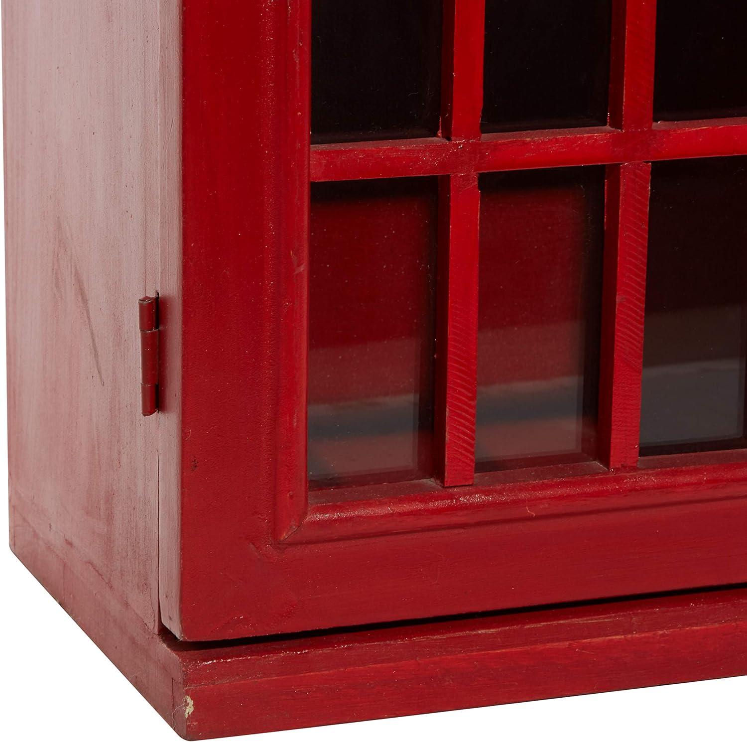 DecMode 11" x 30" Red Wooden London Telephone Booth 2 Shelf Storage Unit, 1-Piece